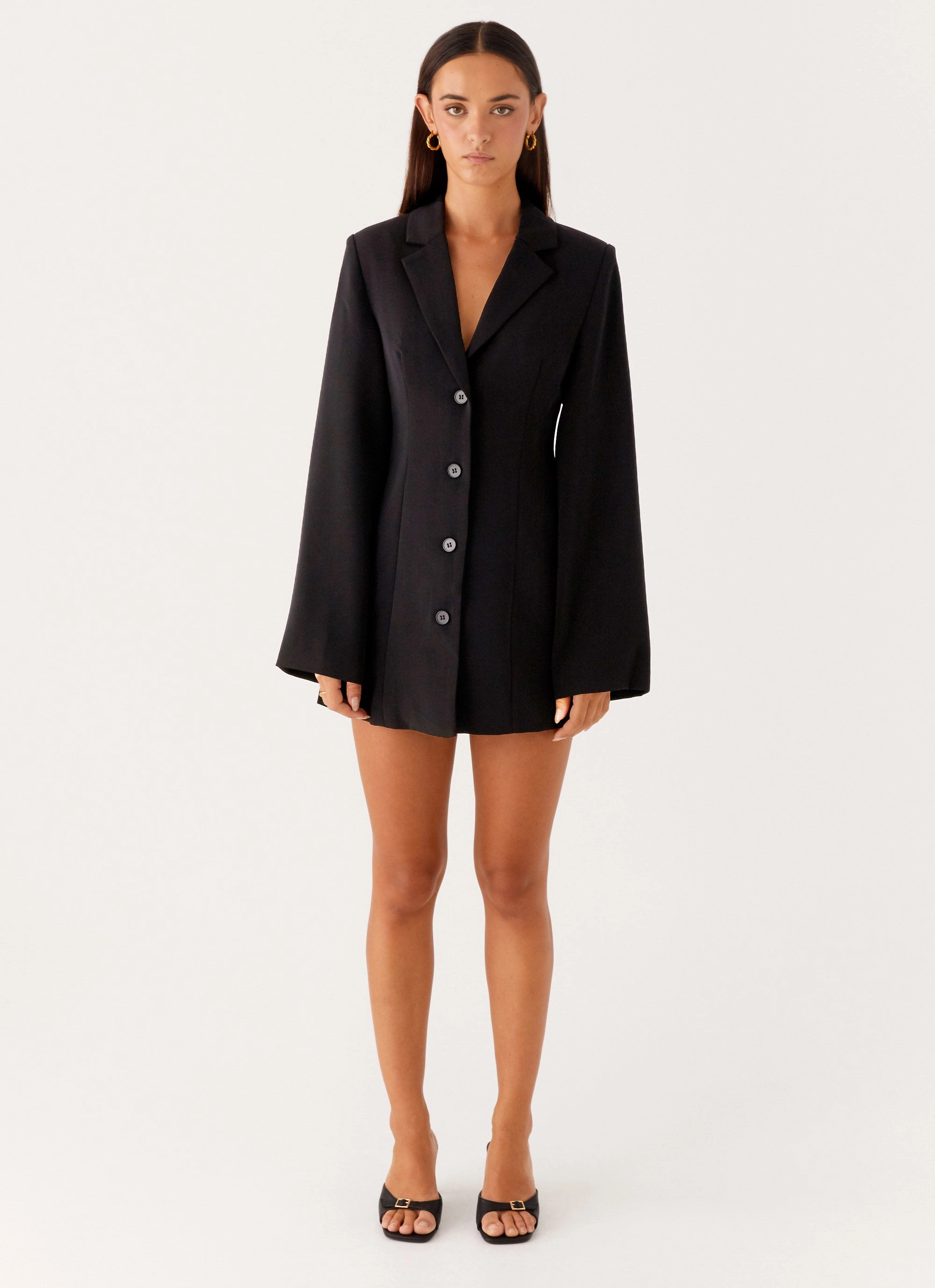 Smooth Drape Albi Fitted Blazer Mini Dress - Black