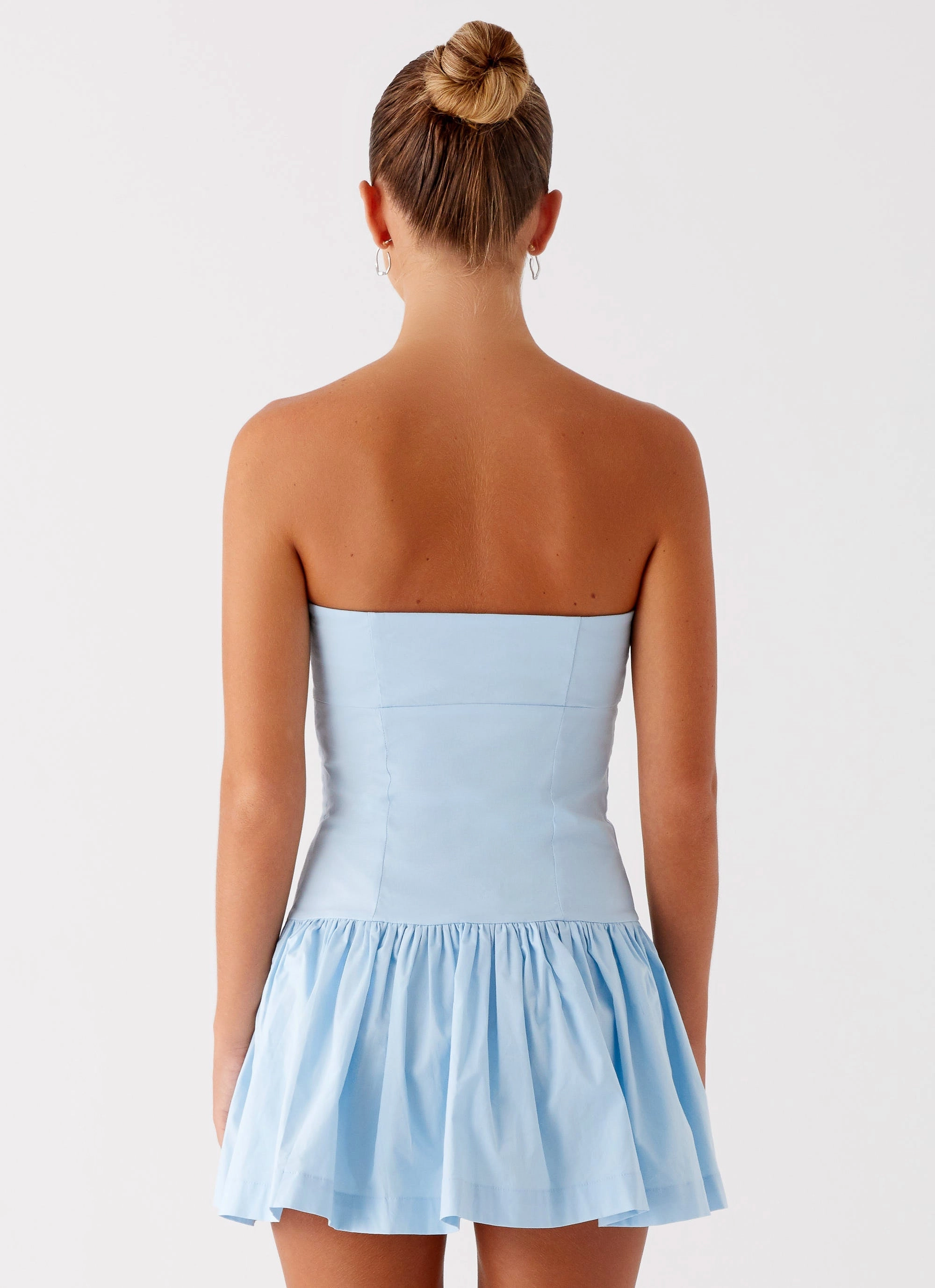 Bare Arm Delicate Details Riviera Mini Dress - Blue