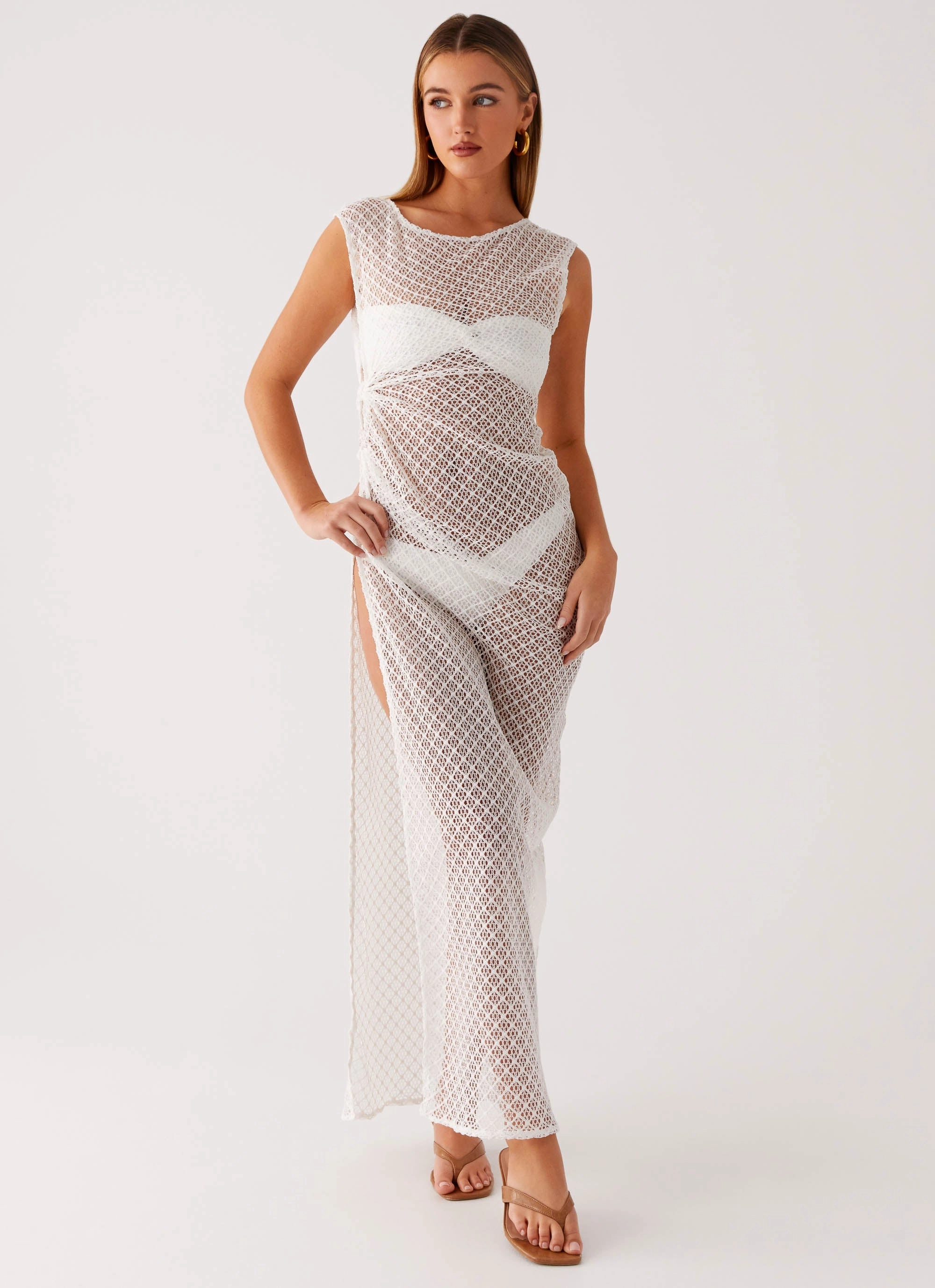 Empire Waist Fashionable Cut Maeva Maxi Dress - White