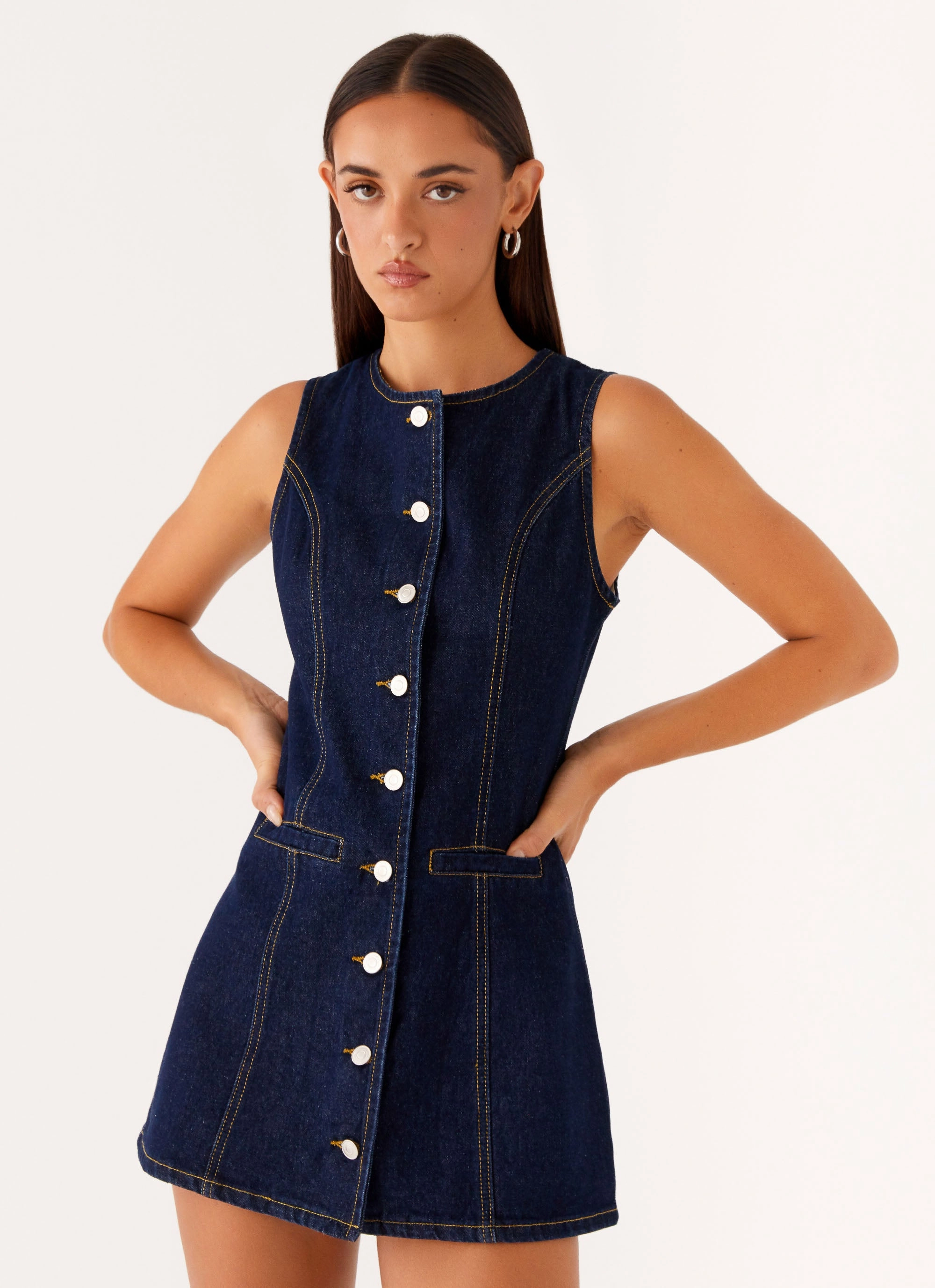 Work Appropriate Sophisticated Line Dolton Mini Dress - Indigo