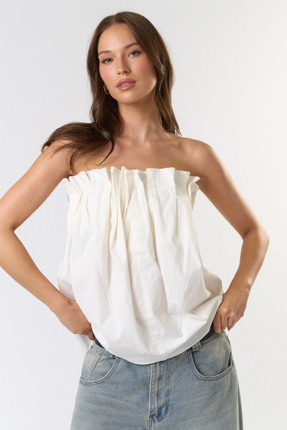 Layered Collar Pintuck Pleated Tube Top
