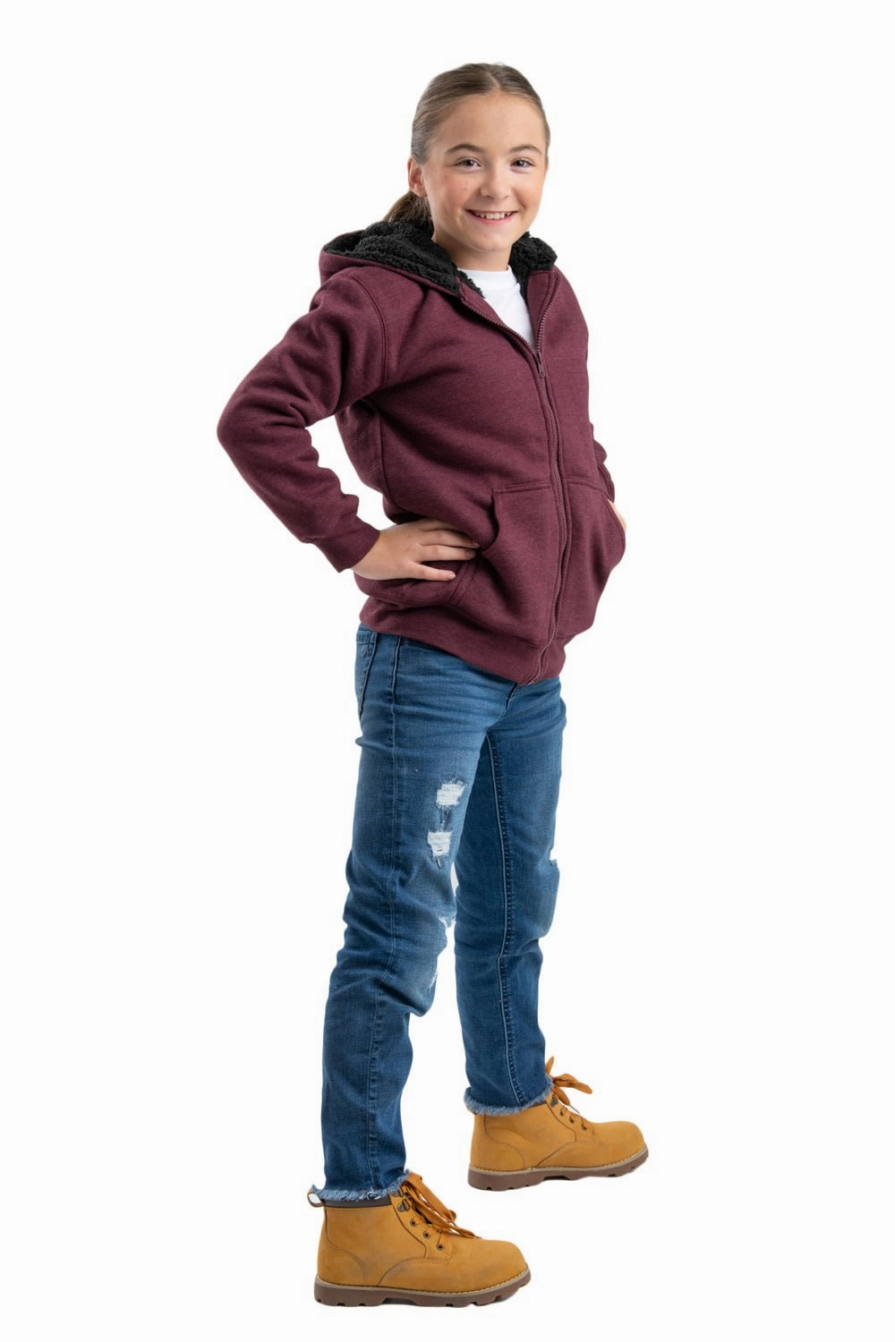 Ultra Light Packable Ergonomic Articulation Berne Womens Sherpa-Lined Sweatshirt Cabernet Cotton Blend Hoodie