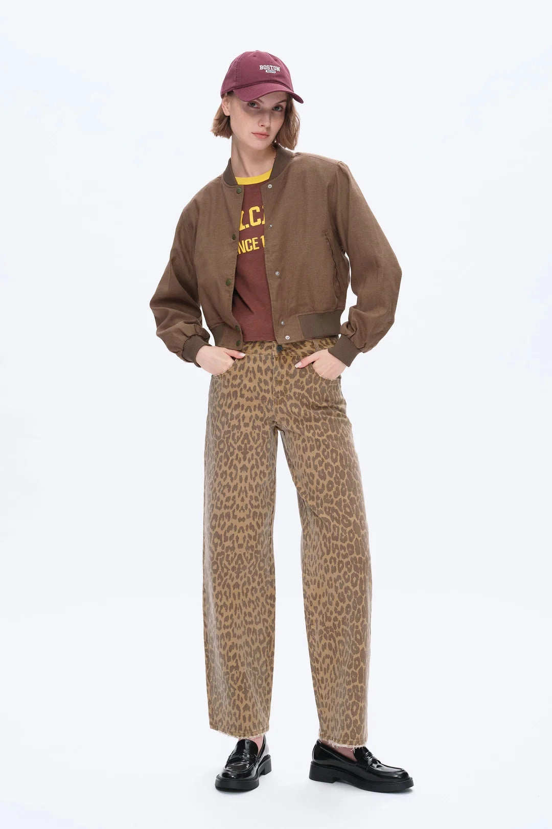 Stretchable Waistband Mid Rise Leopard Jeans