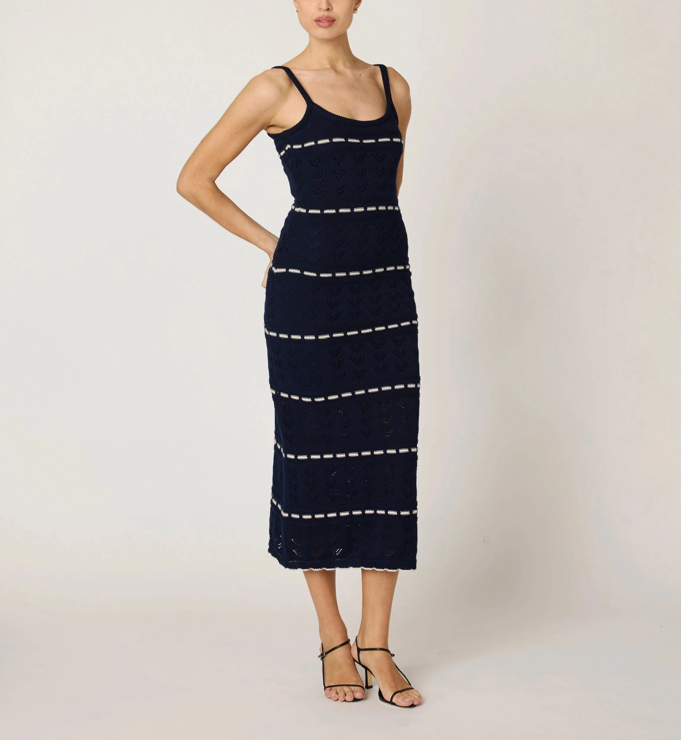 Asymmetrical hem Breath Soft Skylar Midi Dress | Dark Blue/Ivory