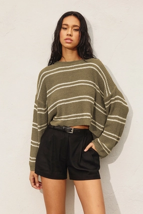 Double Stripe Knit Sweater - Olive Relaxed Layers