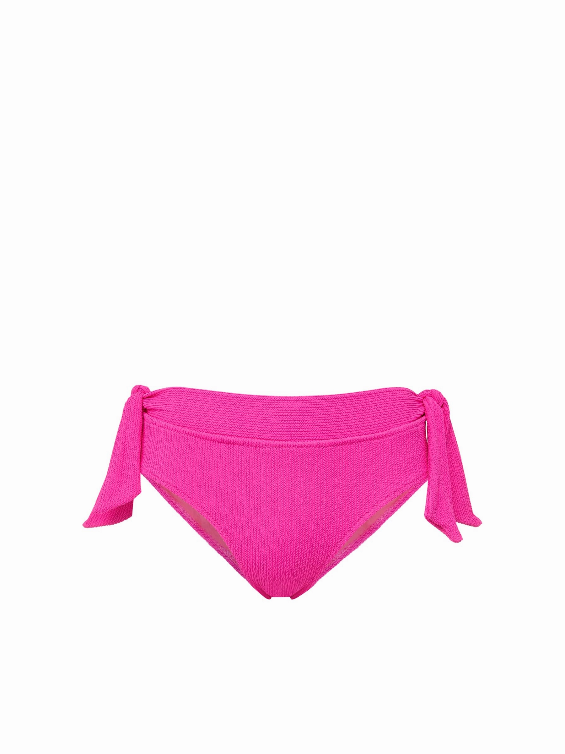 Fashion Statement Sandproof Inner Layer Double Tie Midrise Bottom Shocking Pink Textured Stripe