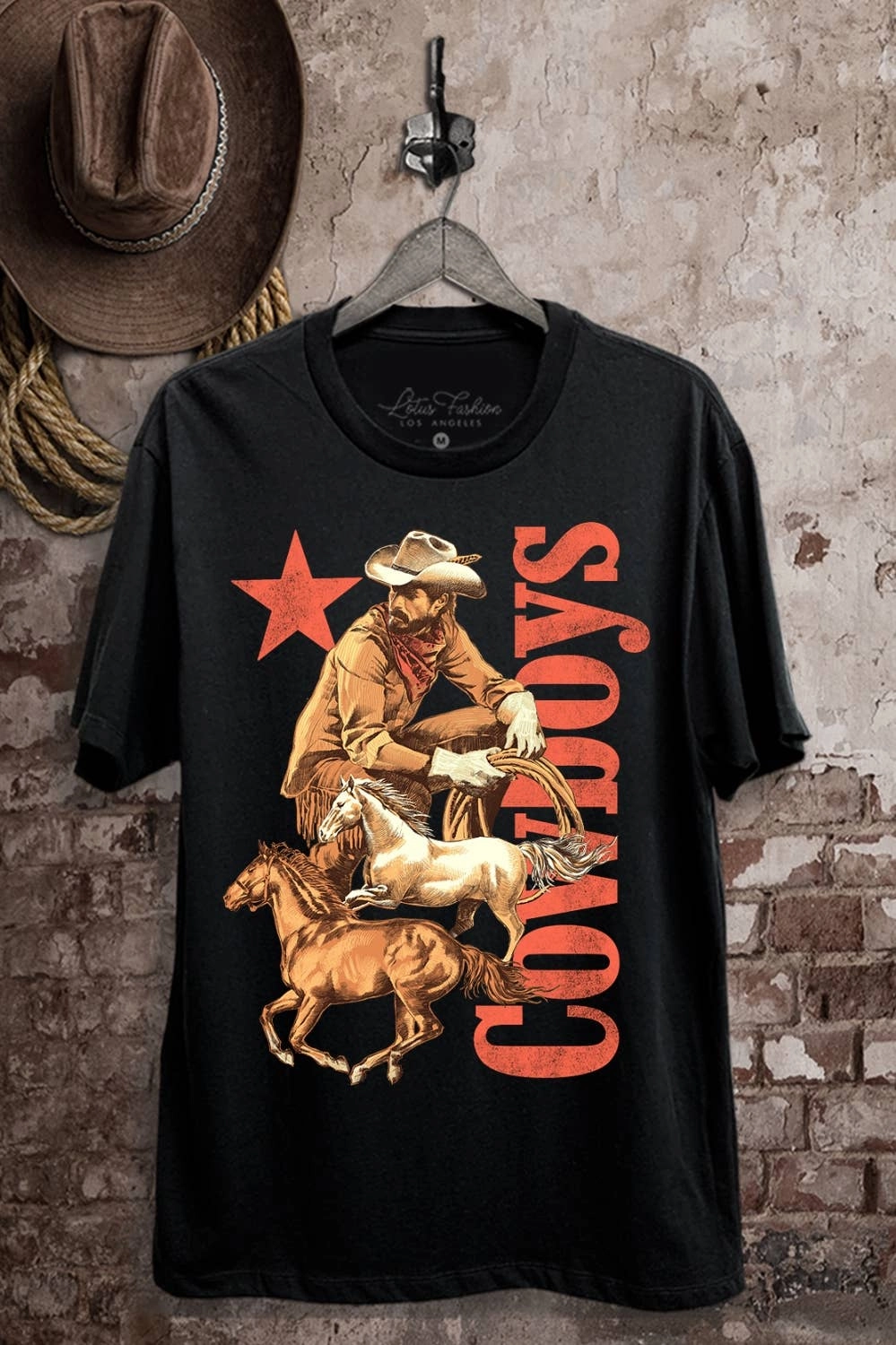 Cowboys Graphic Top: Black Relaxed Silhouette