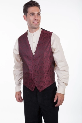 Scully Mens Burgundy Polyester Paisley Vest Quick Dry Fabric clean design
