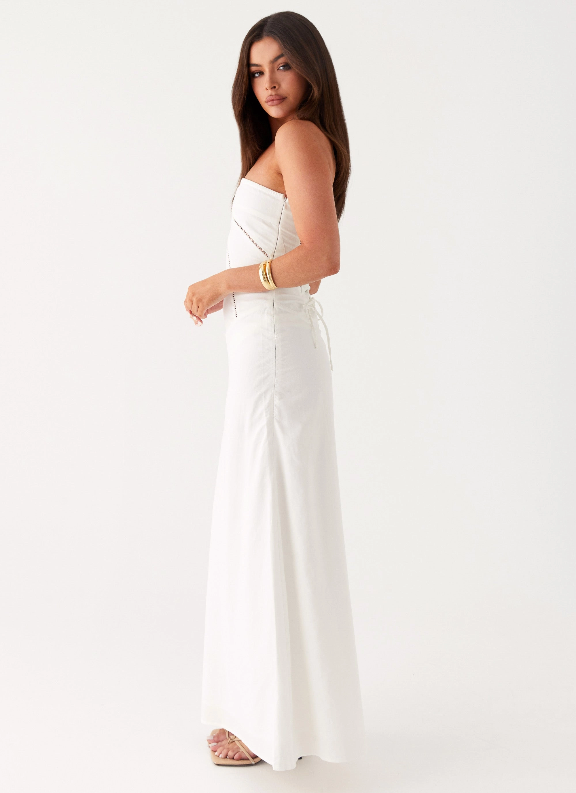 Polite Color Flattering Comfort Wear Cerisa Linen Maxi Dress - White