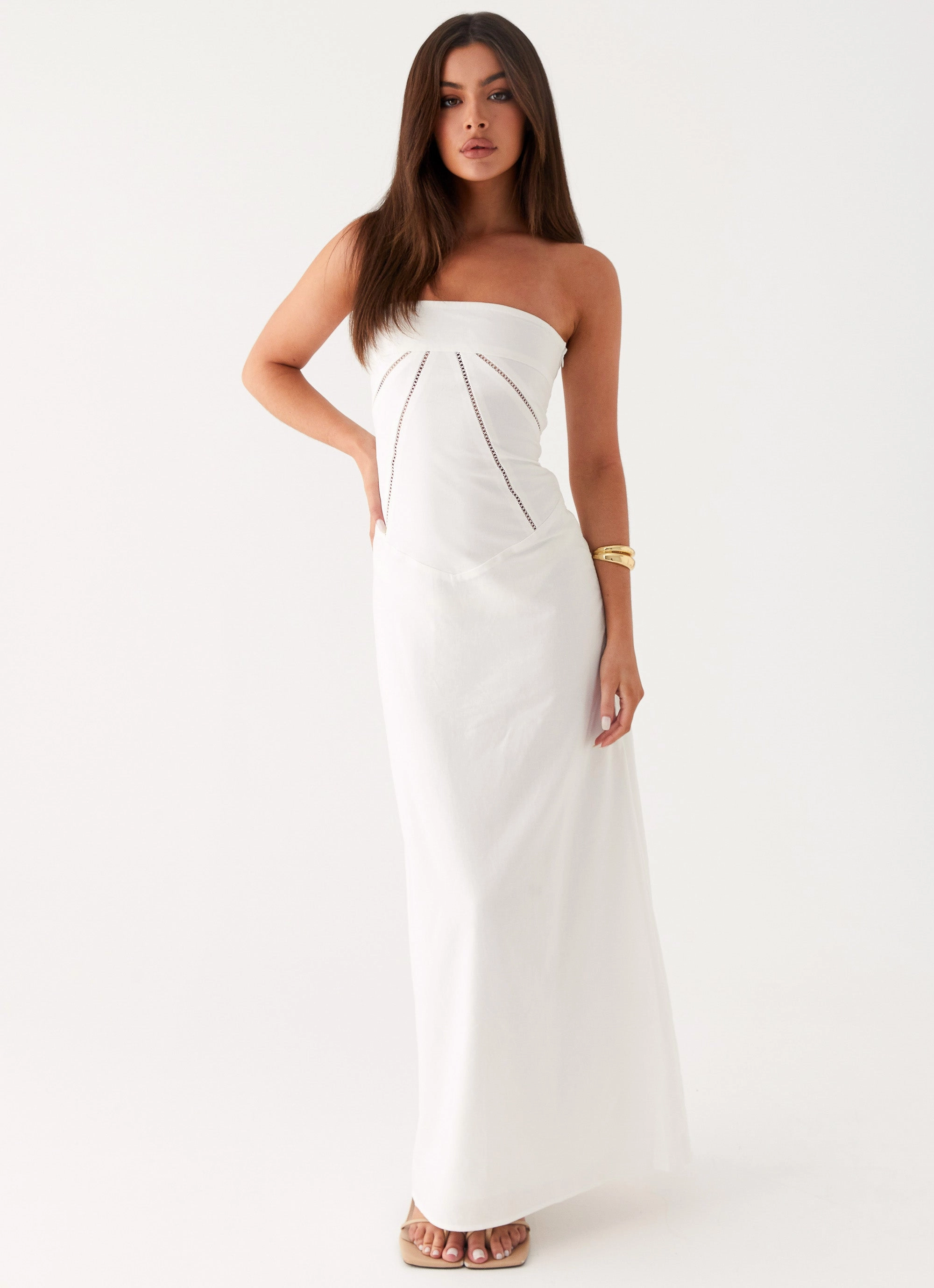 Cerisa Linen Maxi Dress - White Shine Moment Classic sheath dress