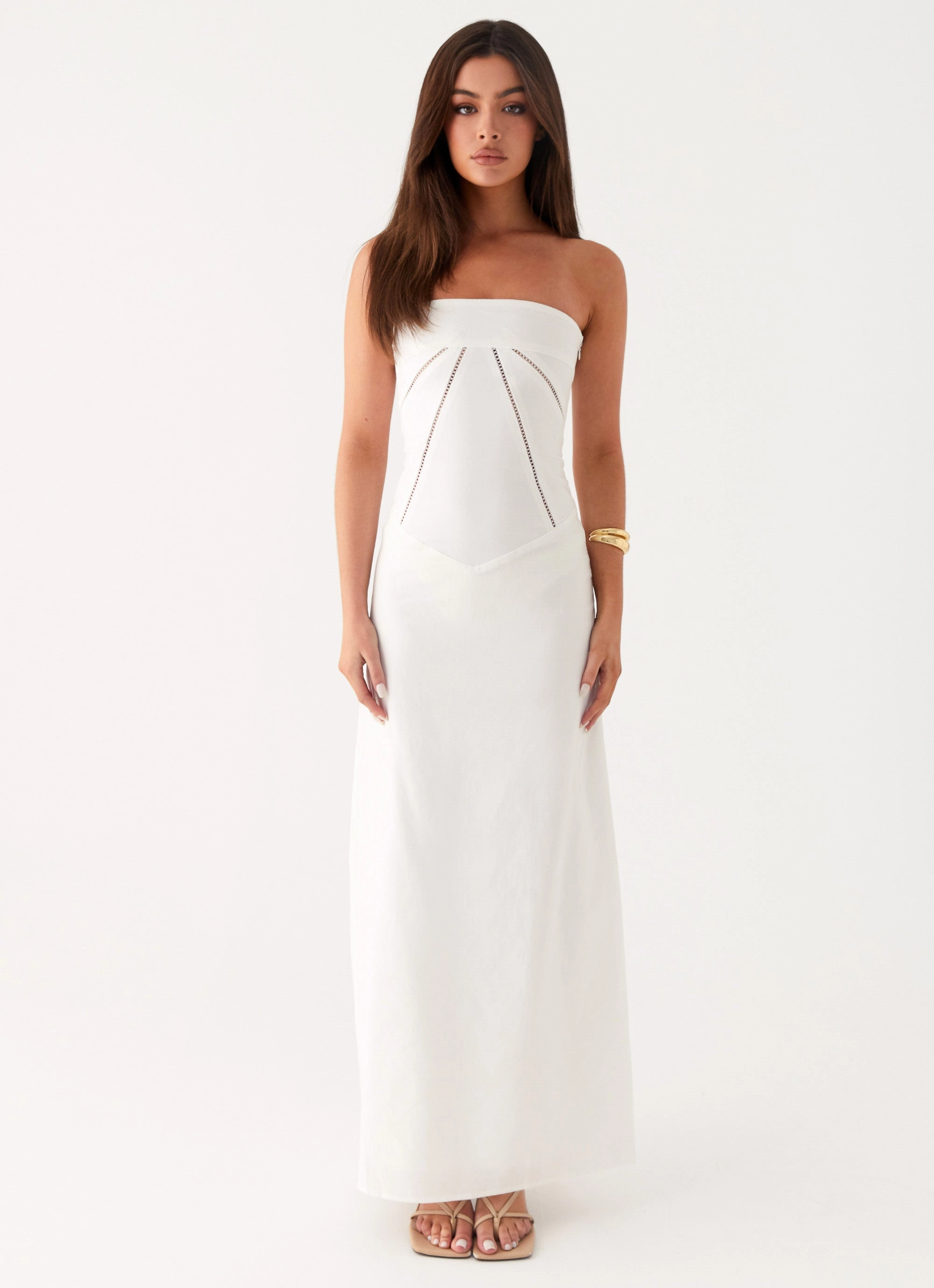 Cerisa Linen Maxi Dress - White Chill Moment Pleat-Front
