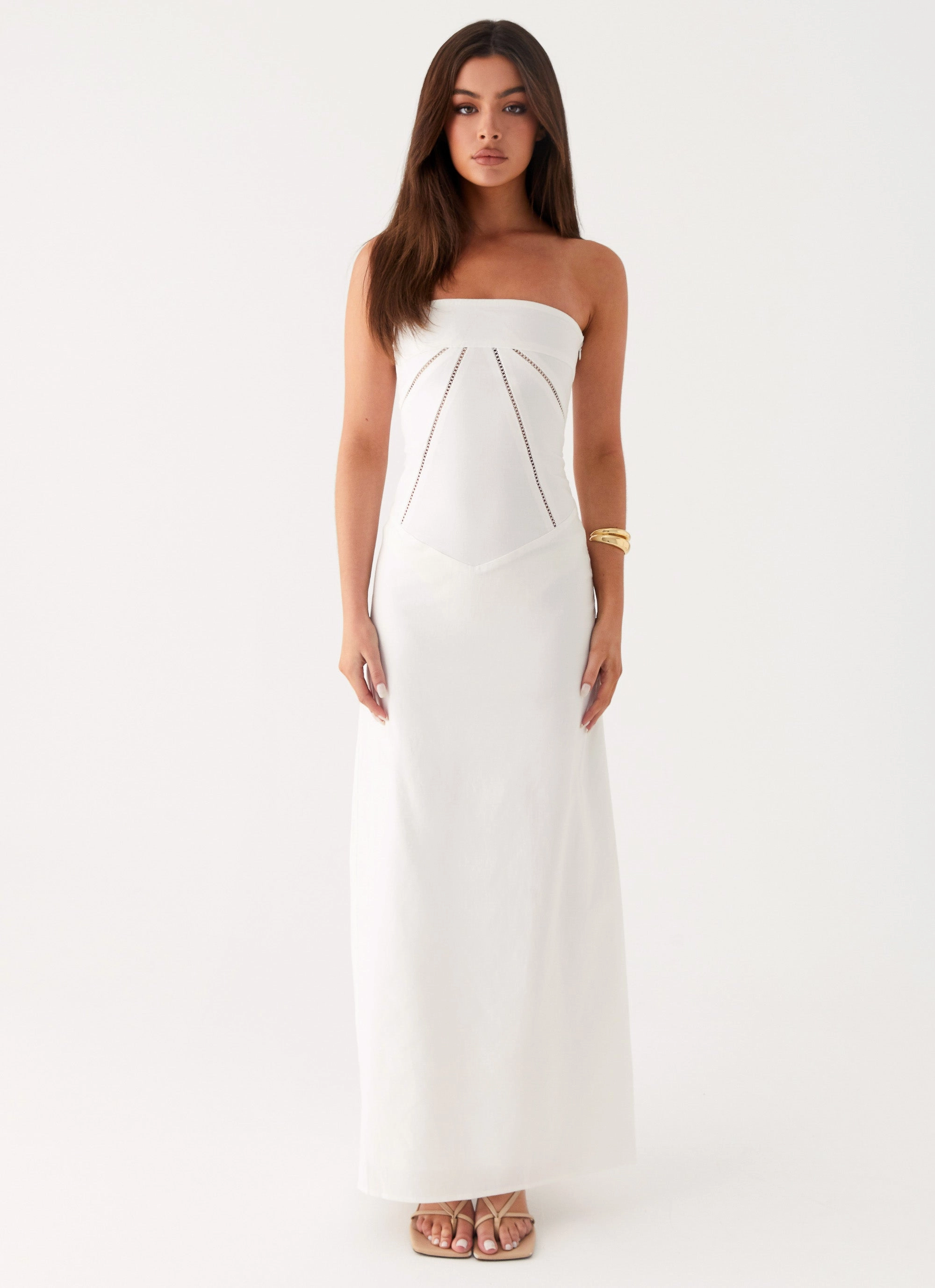 Cerisa Linen Maxi Dress - White All-Season Comfort Date-Night