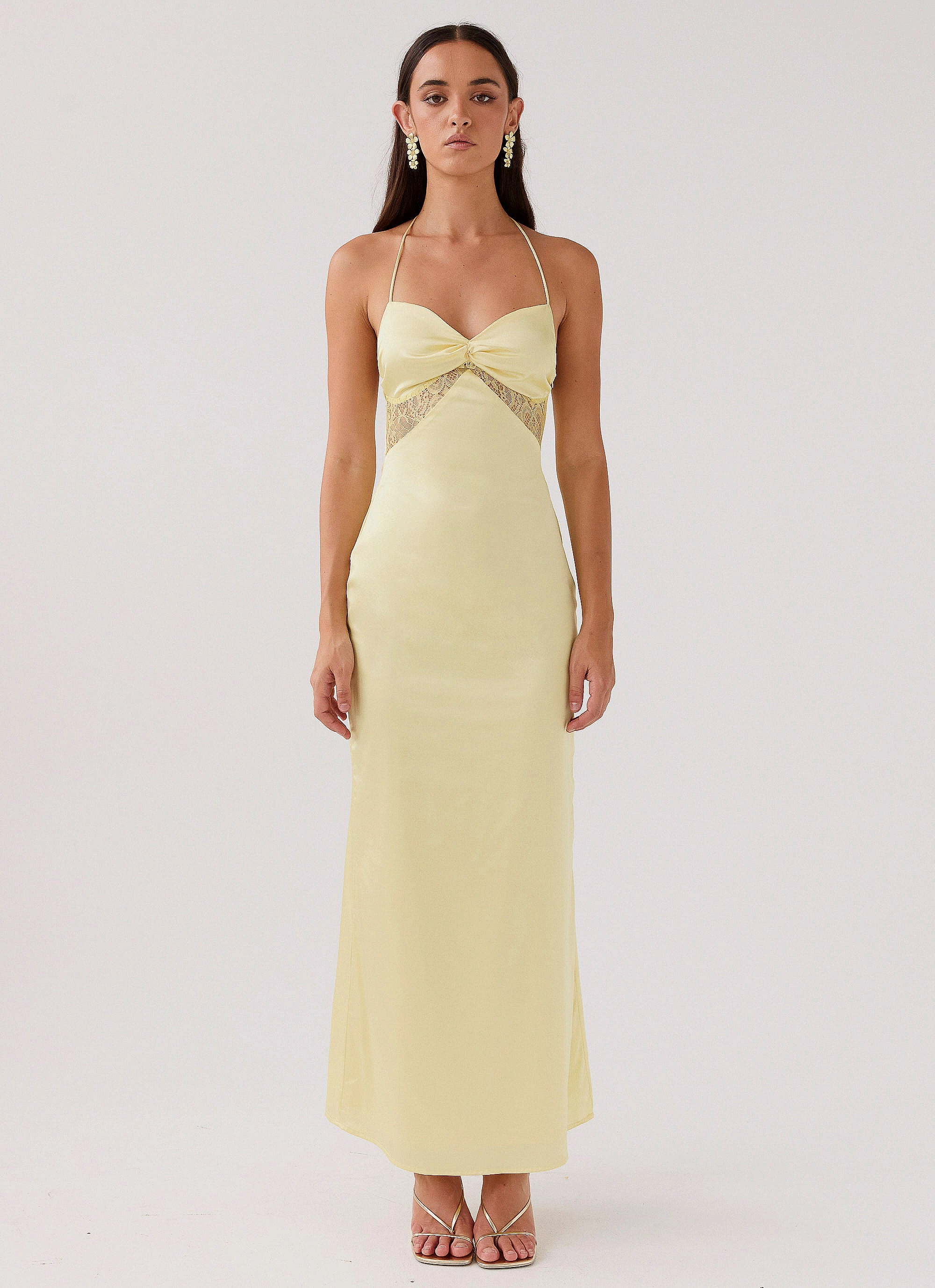 Modern Soft All-day Comfort Dream Sight Lace Satin Maxi Dress - Lemon