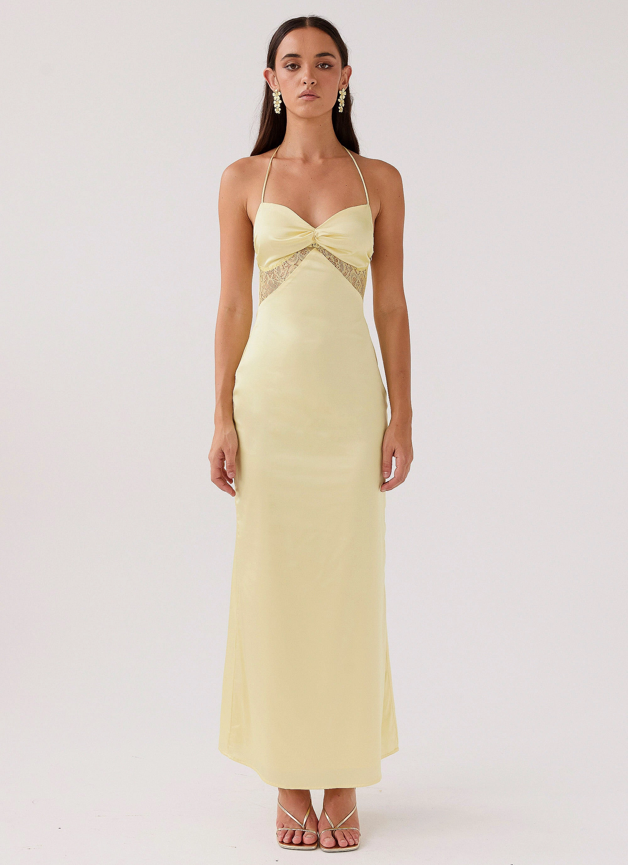 Dream Sight Lace Satin Maxi Dress - Lemon Vibrant Colors