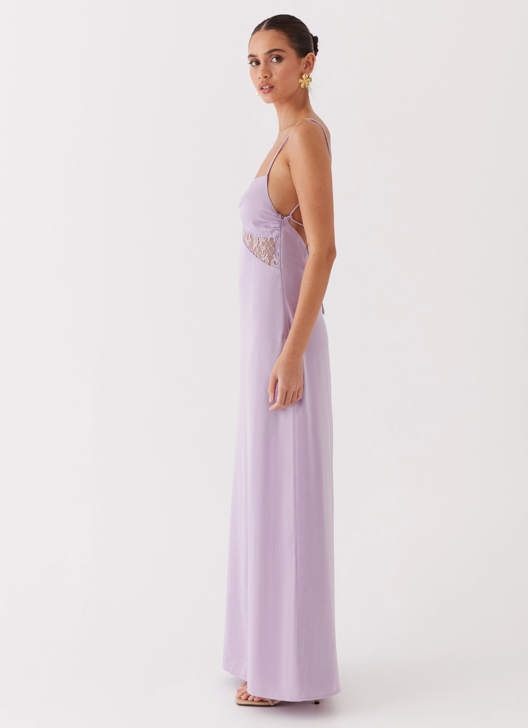 Dream Sight Lace Satin Maxi Dress - Lilac Multipurpose Soft and Chic