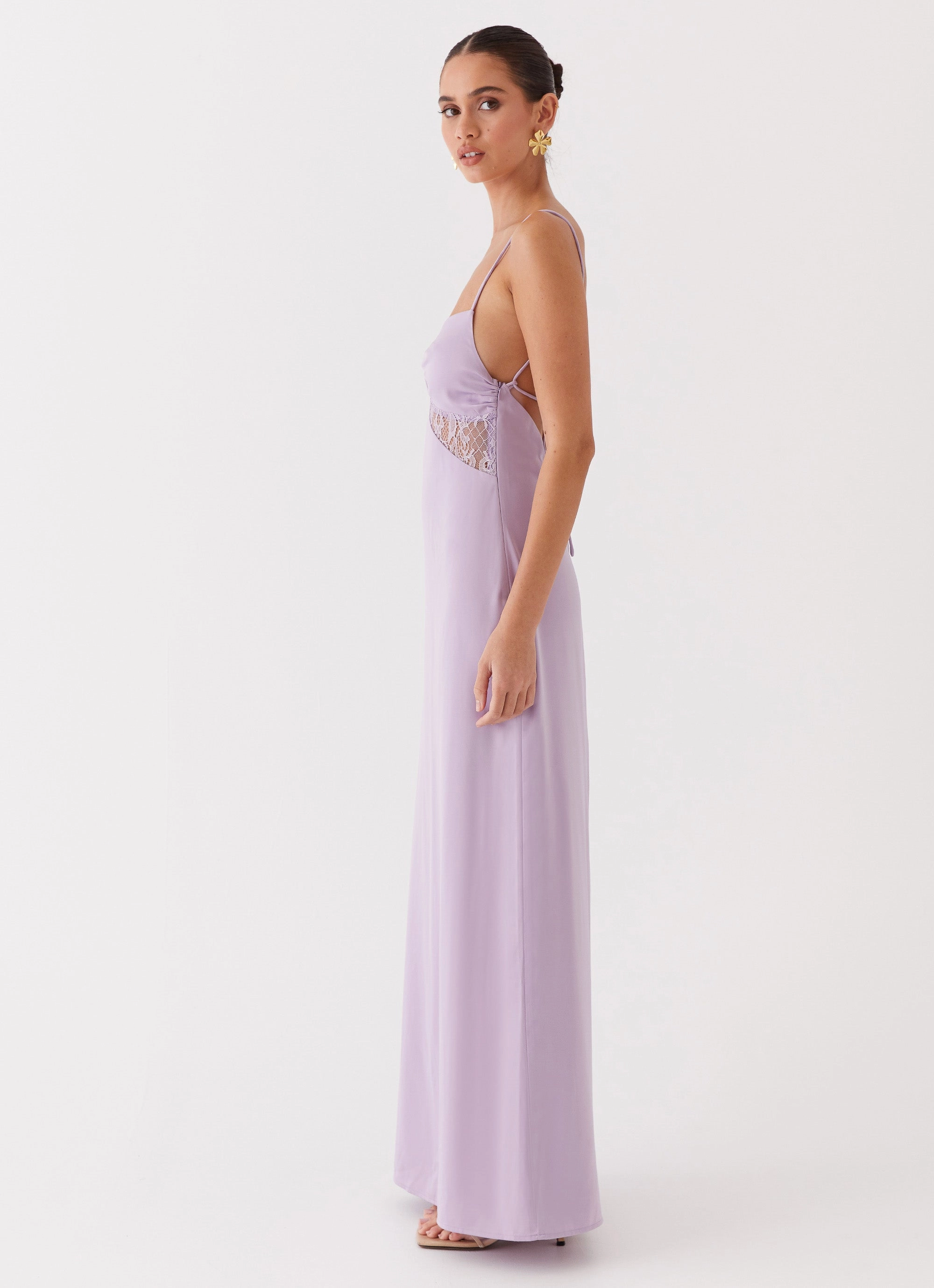 Sweetheart Cut Dream Sight Lace Satin Maxi Dress - Lilac