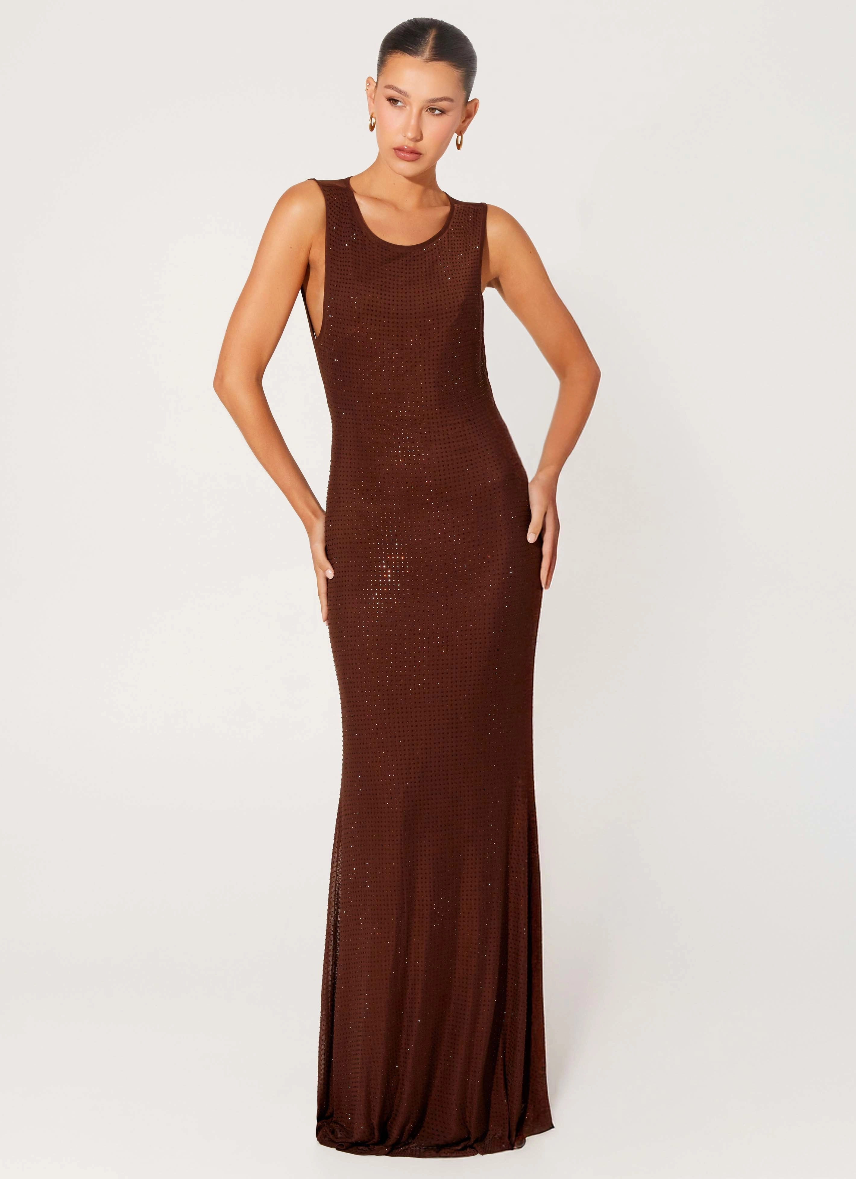 Tall-Fit Hot Sequins Maxi Dress - Chocolate