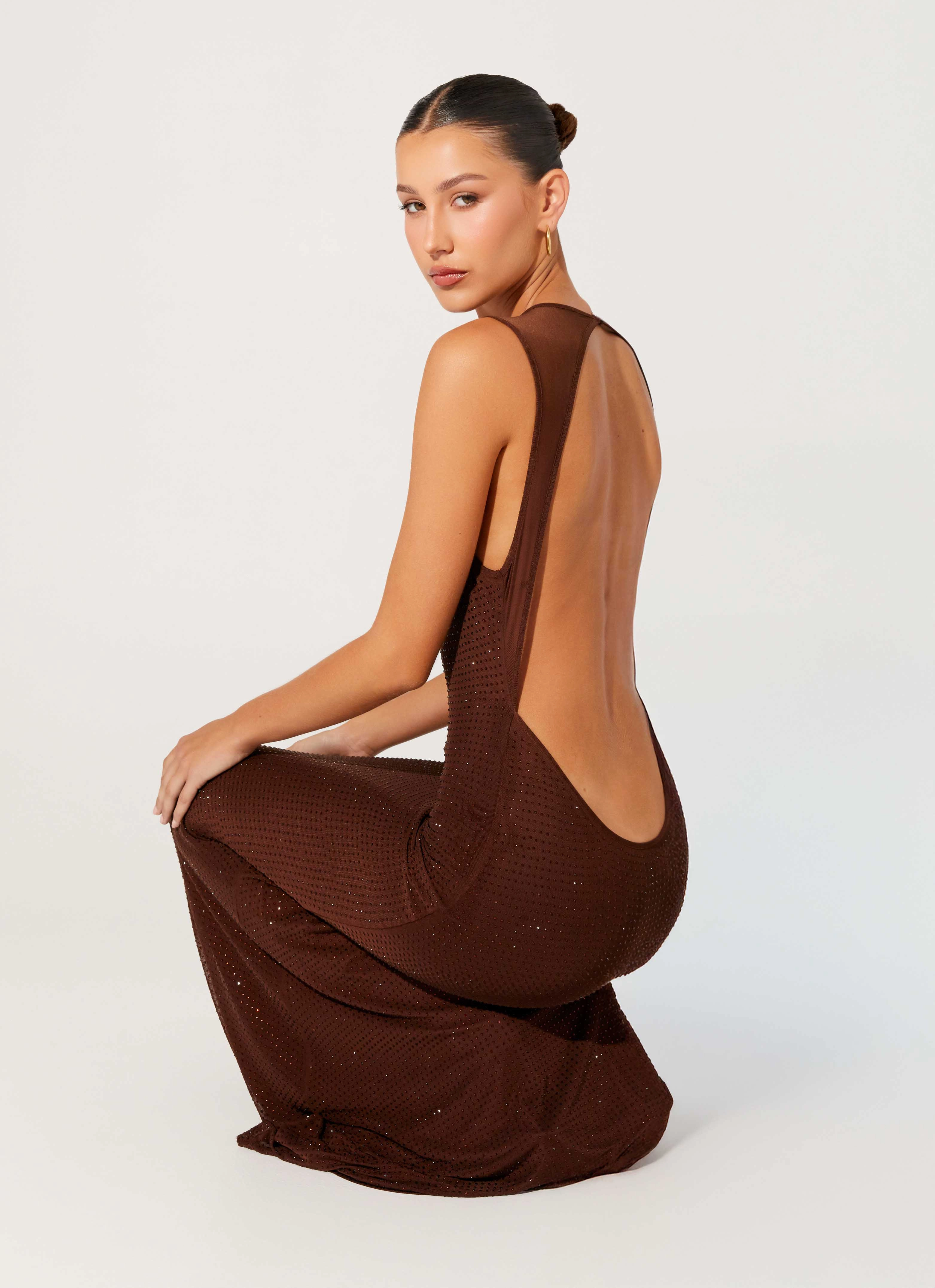 Simple Touch Hot Sequins Maxi Dress - Chocolate