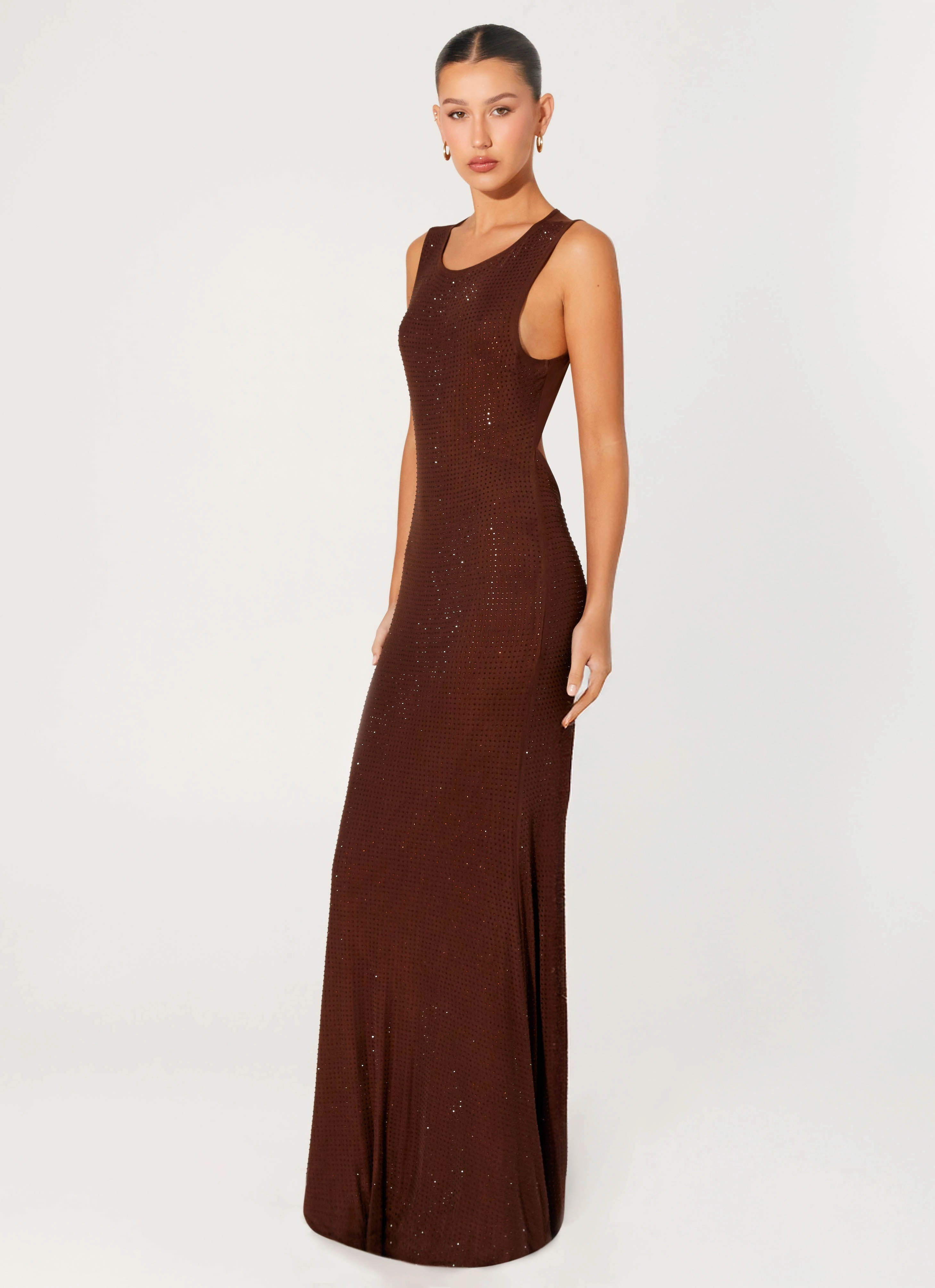 Hot Sequins Maxi Dress - Chocolate Tailored Wear Raglan-Sleeve