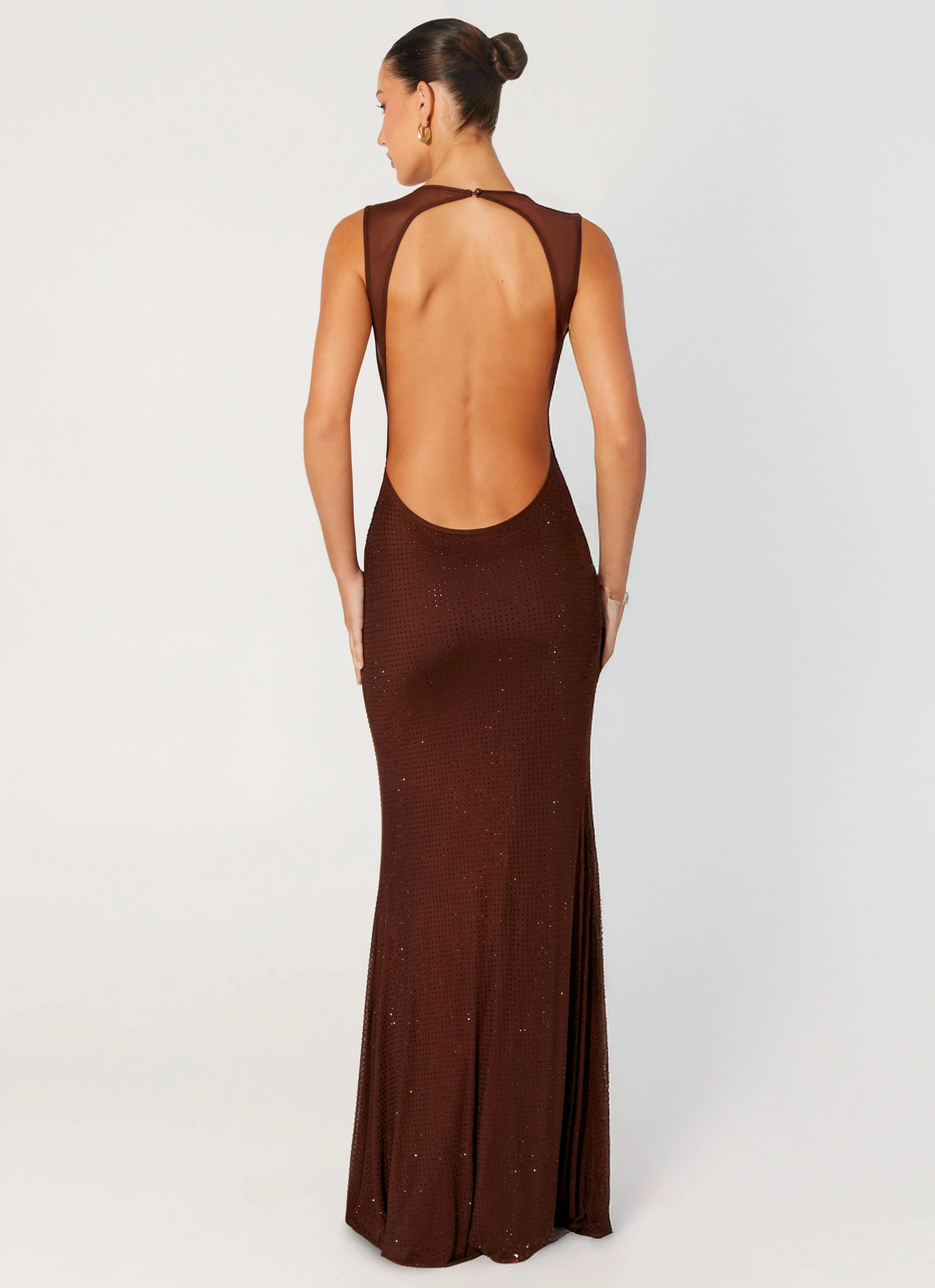 Flexible Cut Matte-Lining Hot Sequins Maxi Dress - Chocolate
