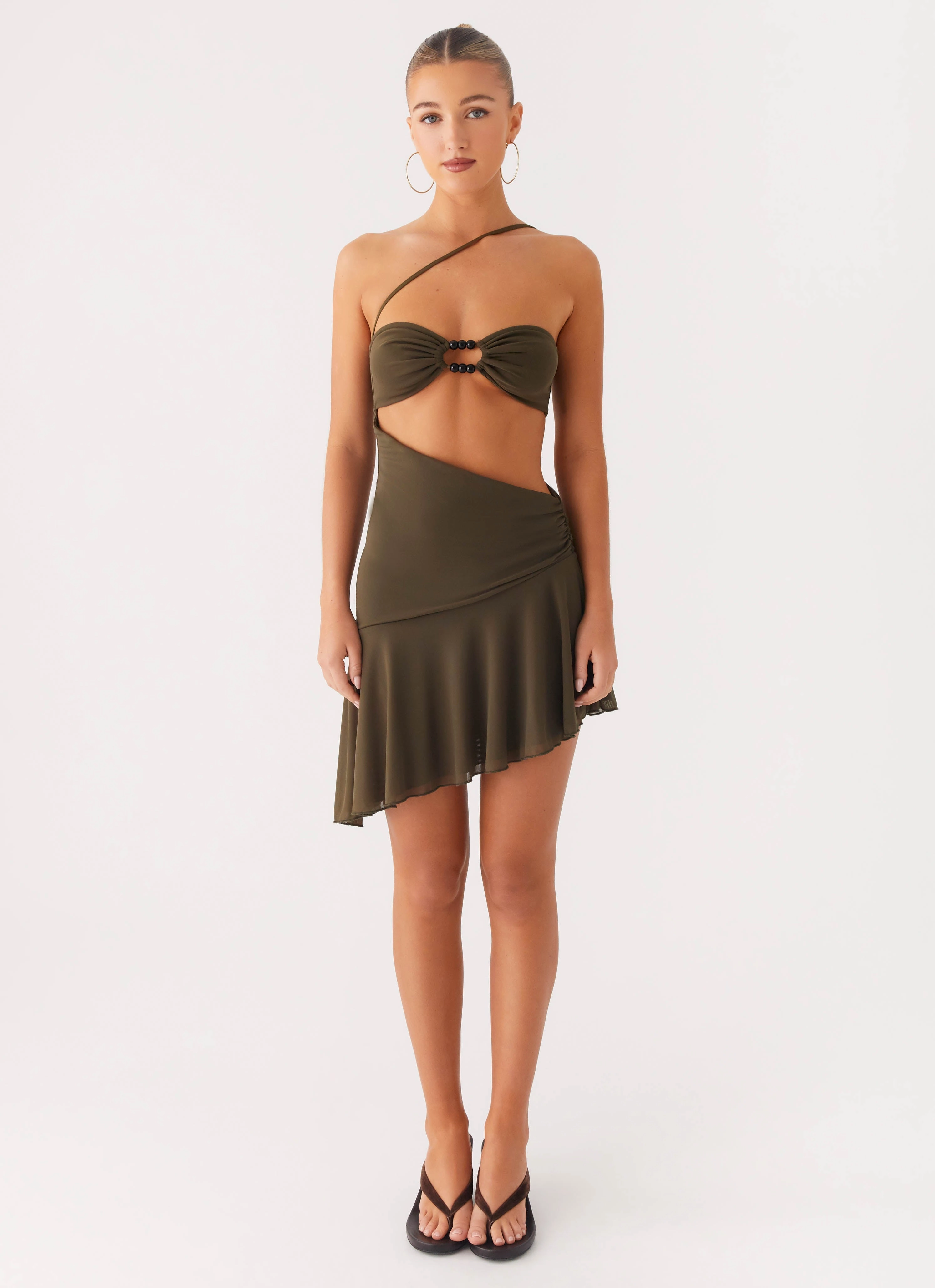 Islander Mini Dress - Khaki Adjustable-Length Edgy vibes