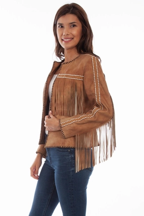 Scully Womens Buckskin Leather Whip Stitch Stud Jacket Soft Interior Brushing