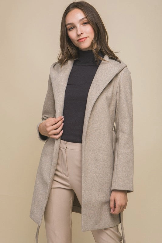 Clean Jacket Detail Lonnie JQ Fleece Belted Hoodie Coat S-XL