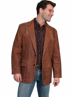Outer Chill Piece Scully Leather Mens Lambskin Caiman Inlays Two Button Blazer Brown