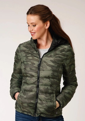 Casual City Roper Womens Camo Nylon Down Filled Hooded Jacket