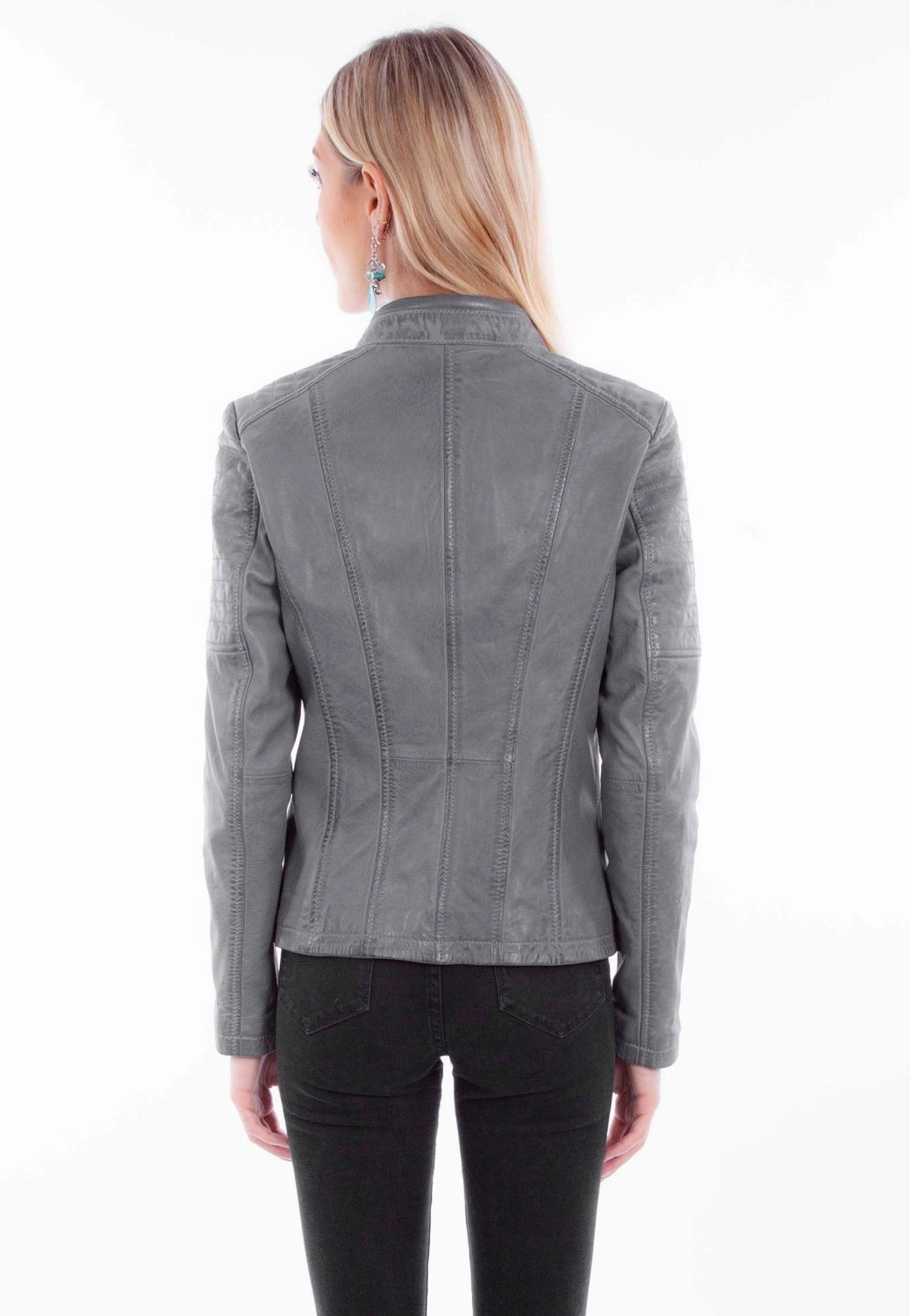 Wrinkle Resistant WaterResistantFabric Scully Womens Zip Cafe Racer Sky Leather Leather Jacket