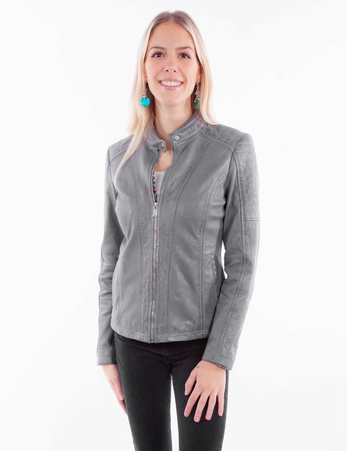 Mold resistant Down Filled Scully Womens Zip Cafe Racer Sky Leather Leather Jacket