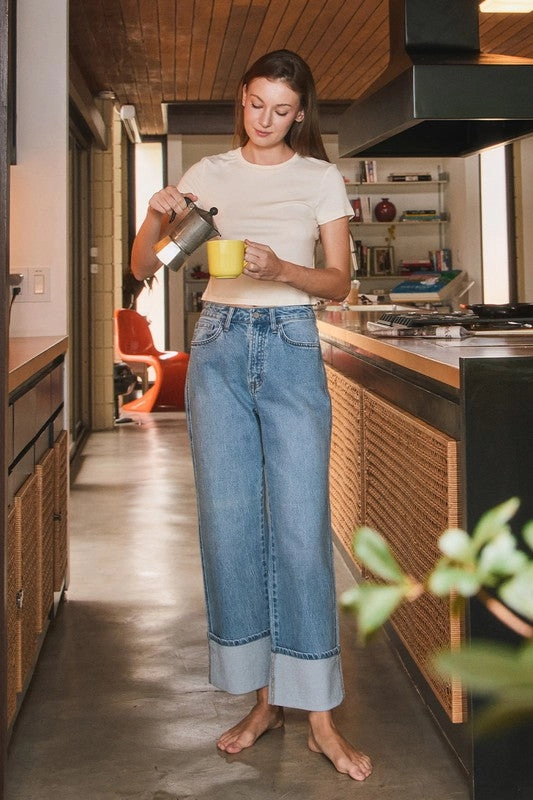 Multi Pocket Configuration Duffy Super High Rise Cuffed Baggy Straight Jeans