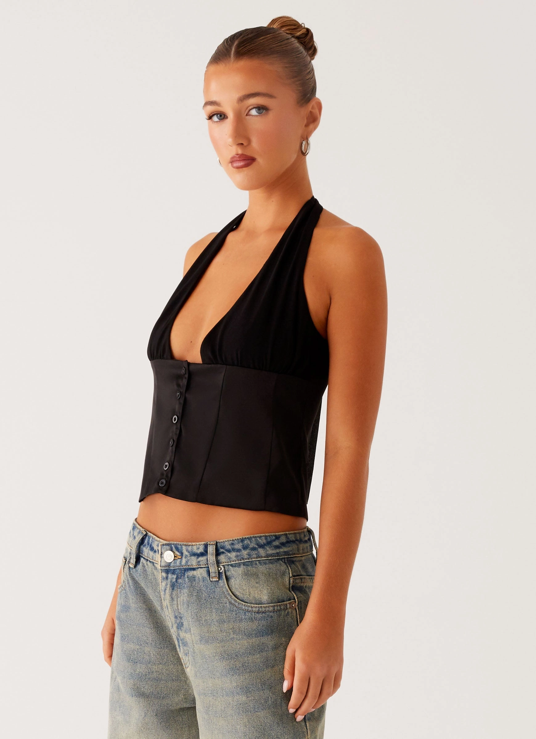Bonded Seam Technique Lets Pretend Halterneck Top - Black