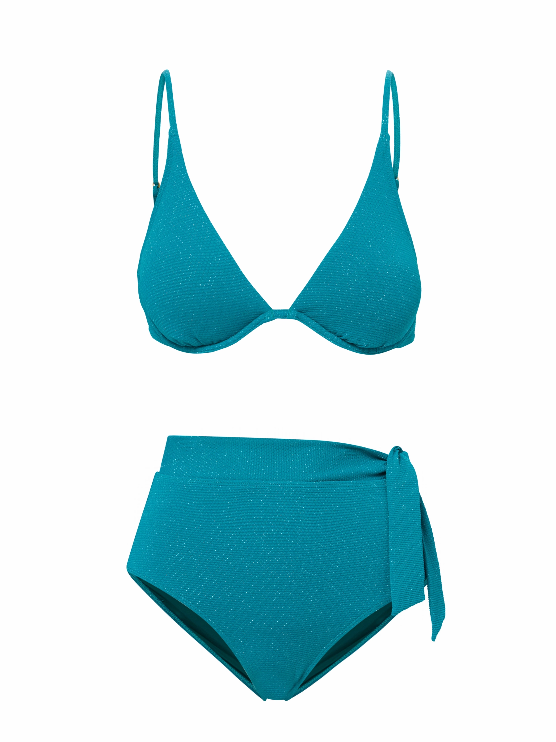 Leah Top   Side Tie High Waist Bottom in Jungle Green Metallic Pique Rich-Color Molded Cups