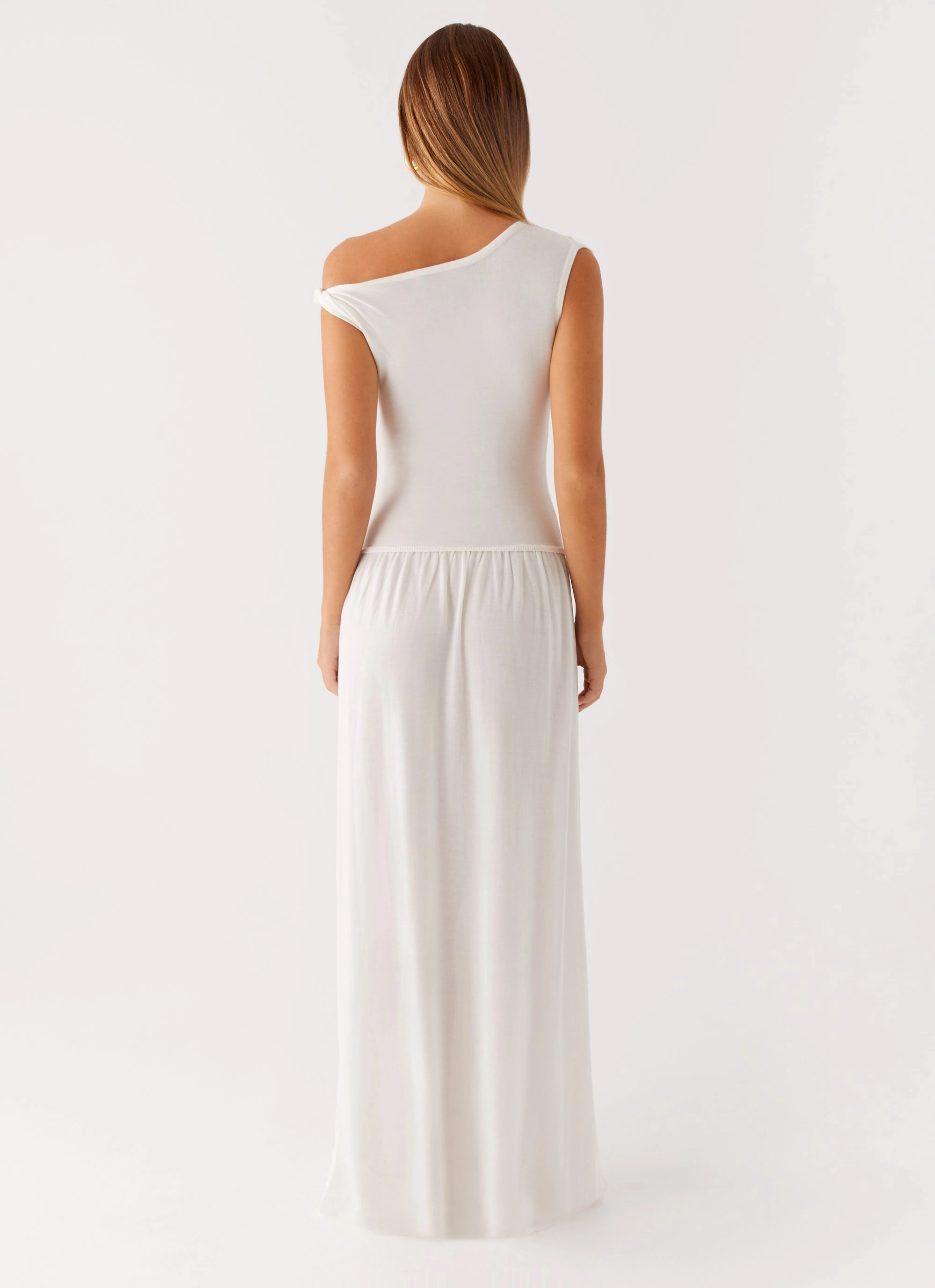 Ardella One Shoulder Maxi Dress - Ivory Chic Vibe