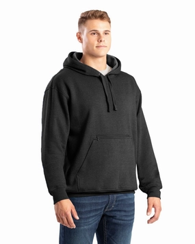 Berne Mens Heritage Zippered Pocket Black Fleece Hoodie Asymmetric Hemline Minimal Travel Look