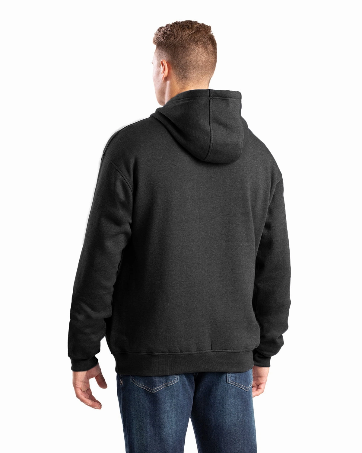 Classic Zip Up Fur Trim Berne Mens Heritage Zippered Pocket Black Fleece Hoodie