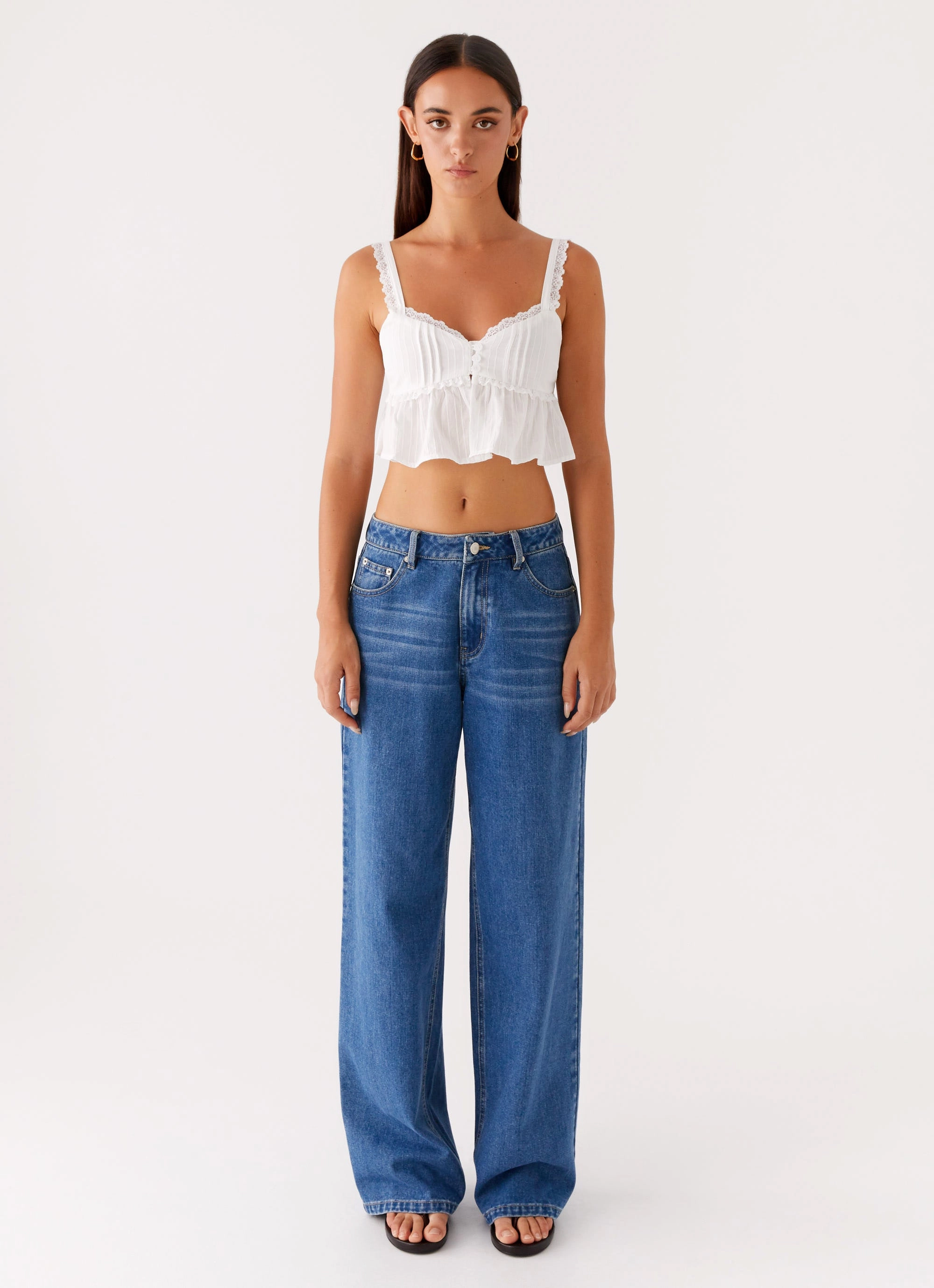 Elliana Cami Top - White Drop Shoulder Raglan Sleeve