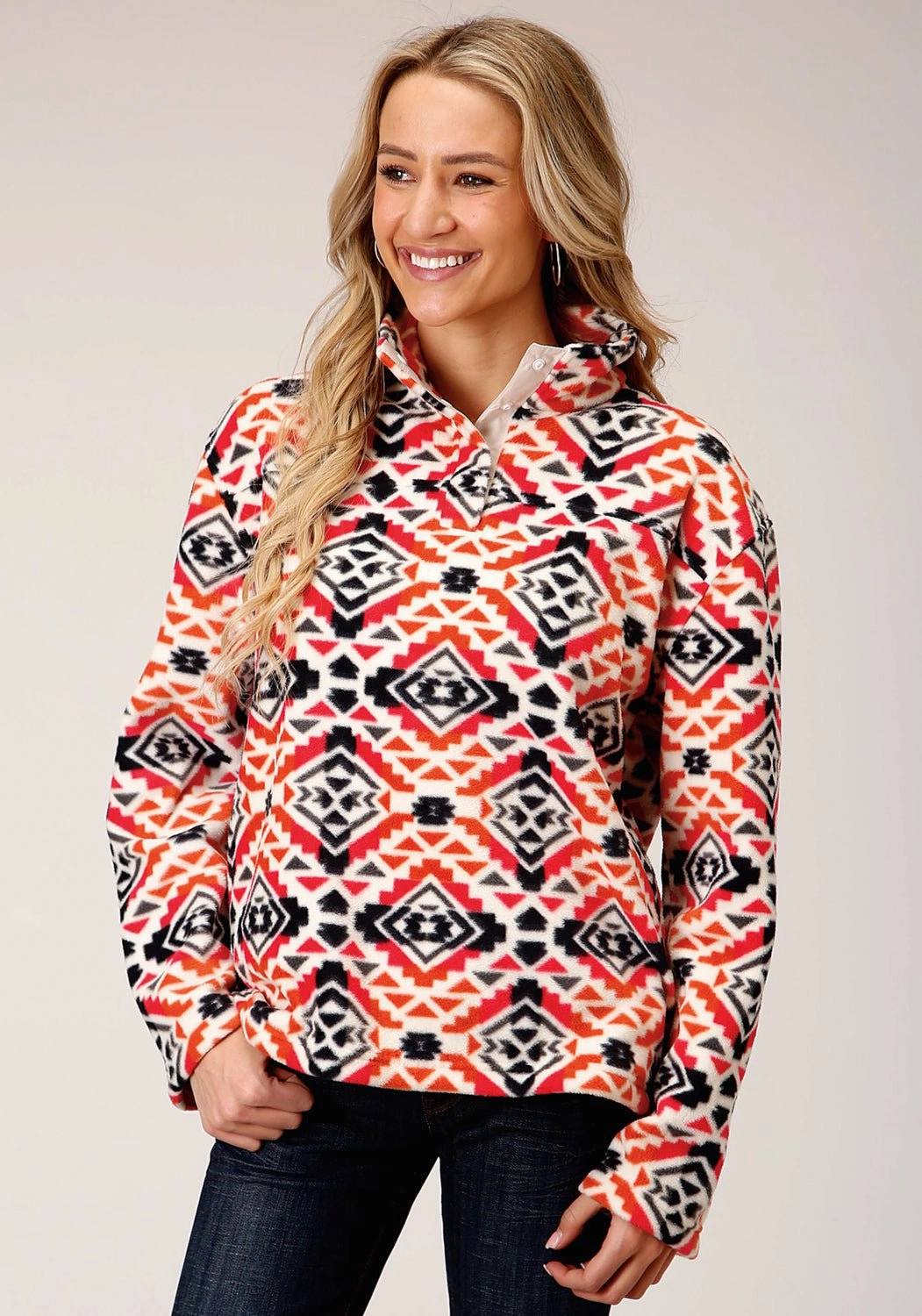 Roper Womens Grey/Orange Polyester Fleece Jacket Sleek Style