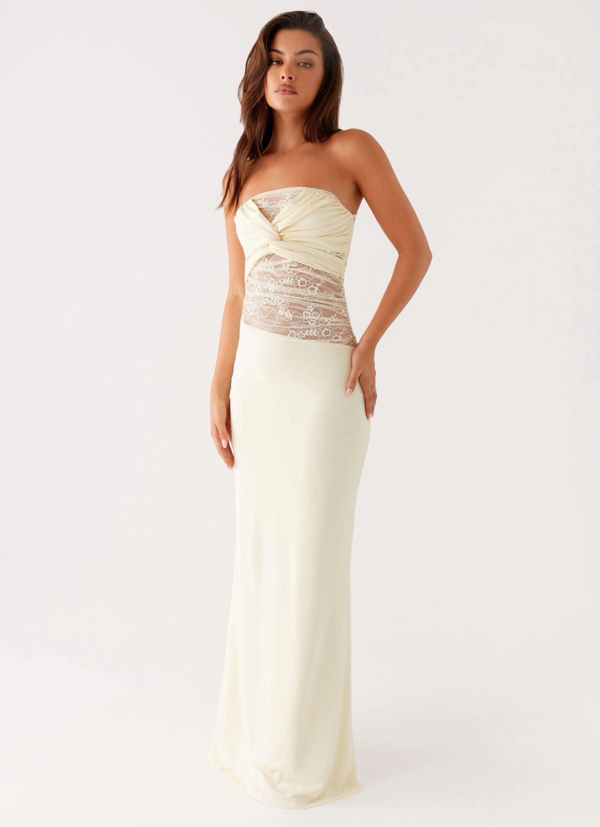 Sweet Energy Strapless Maxi Dress - Yellow Draped Silhouette