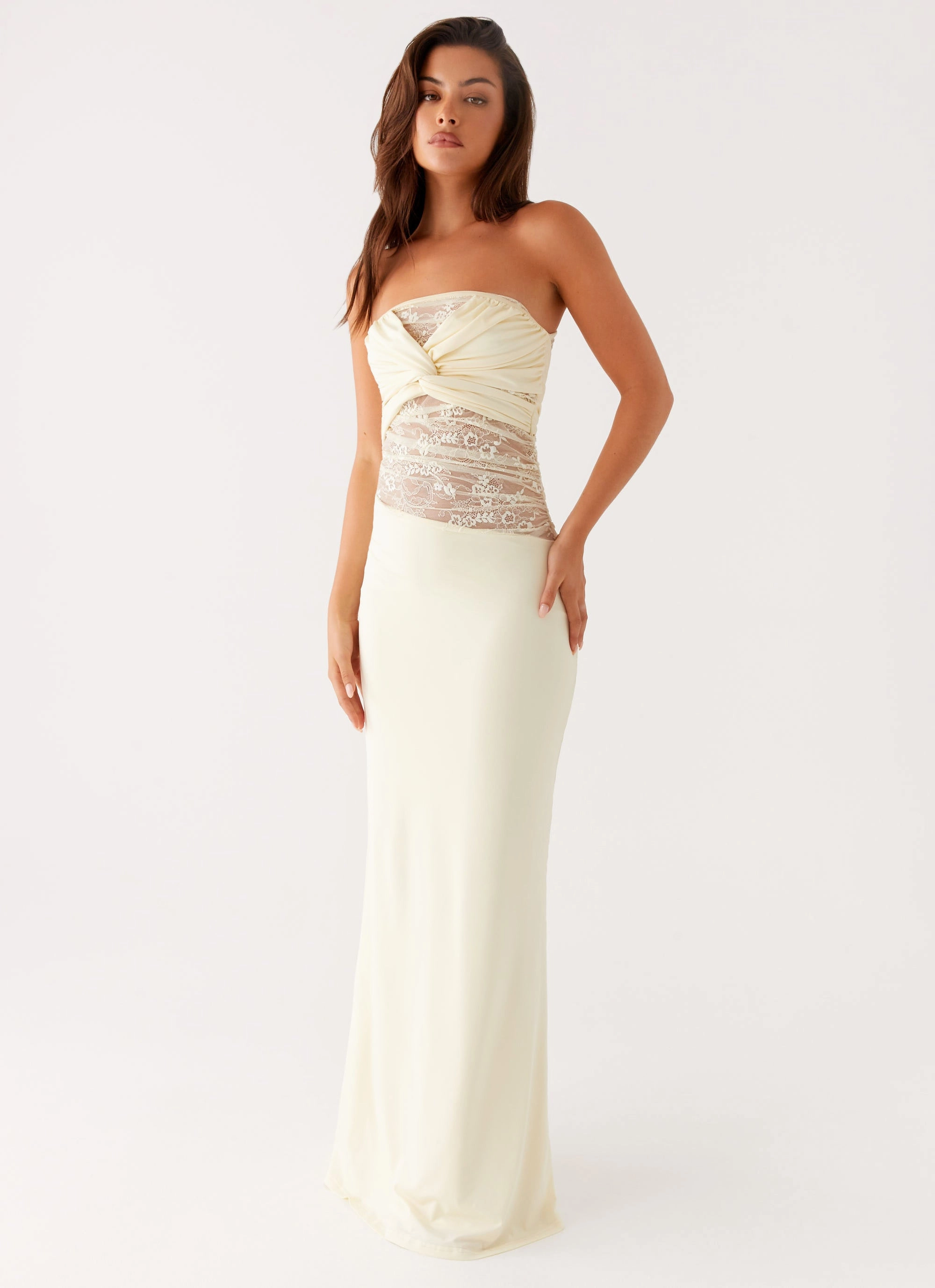 Soft Lines Cool Fabric Sweet Energy Strapless Maxi Dress - Yellow