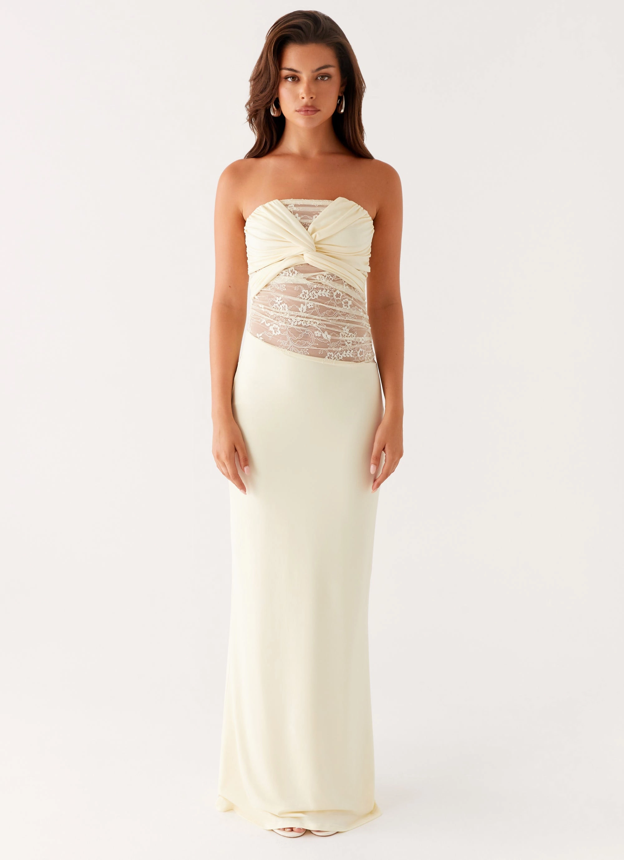 Holiday Wear Glam Feel Sweet Energy Strapless Maxi Dress - Yellow