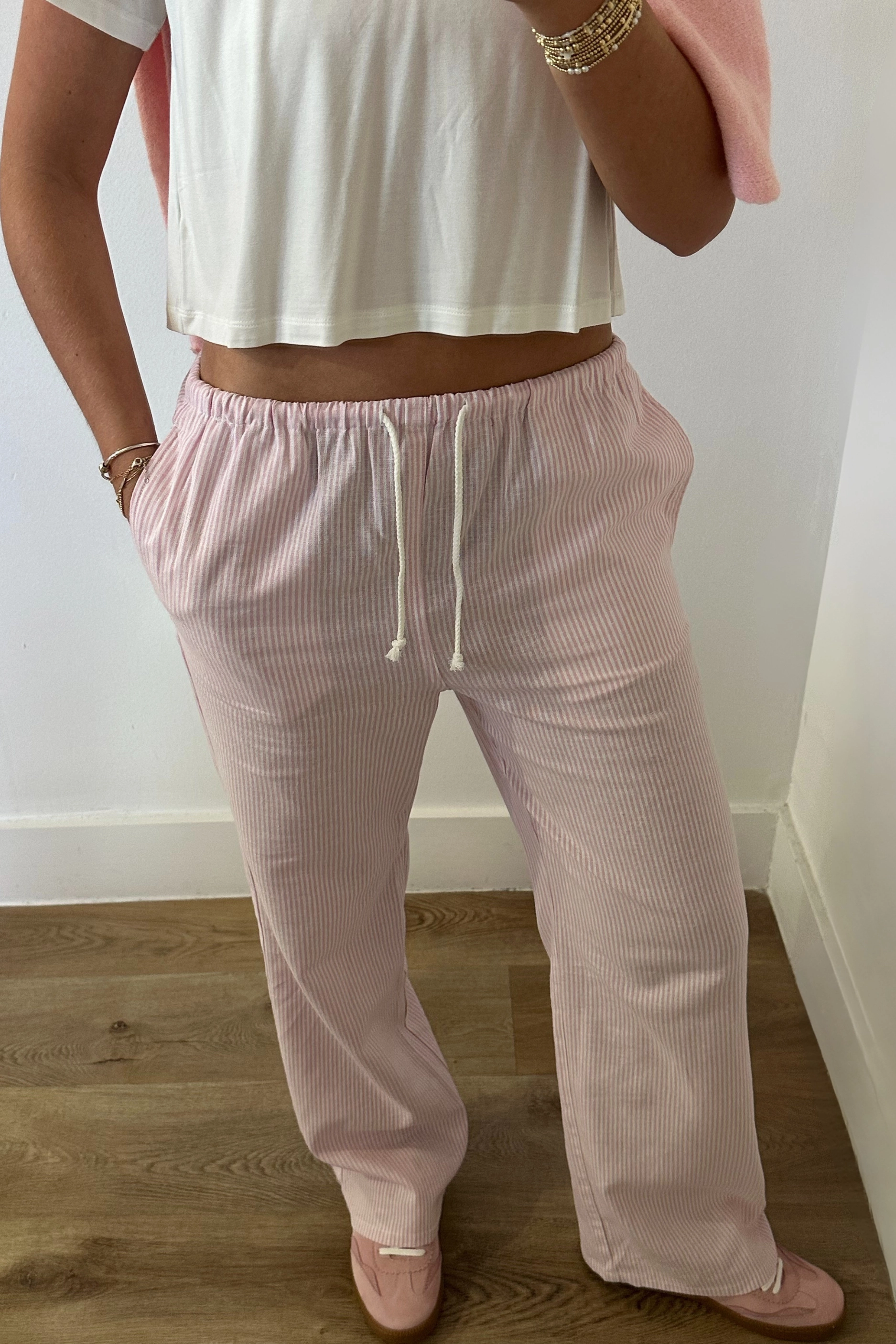 Comfy Style MultiFunctionalDesign Lounge About Pinstripe Pants - Pink