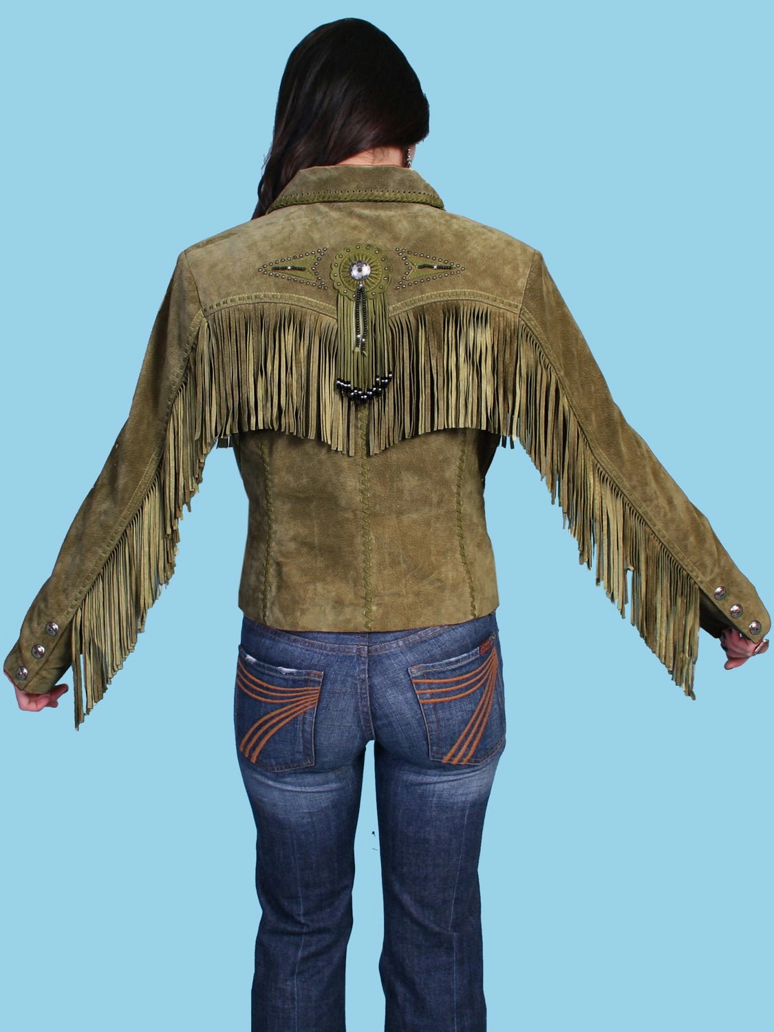 Minimalist Design Multipurpose Layering Scully Womens Fringe Beaded Olive Leather Leather Jacket
