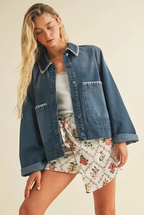 Blanket Stitch Denim Jacket Flex Fit Shoulder Construction