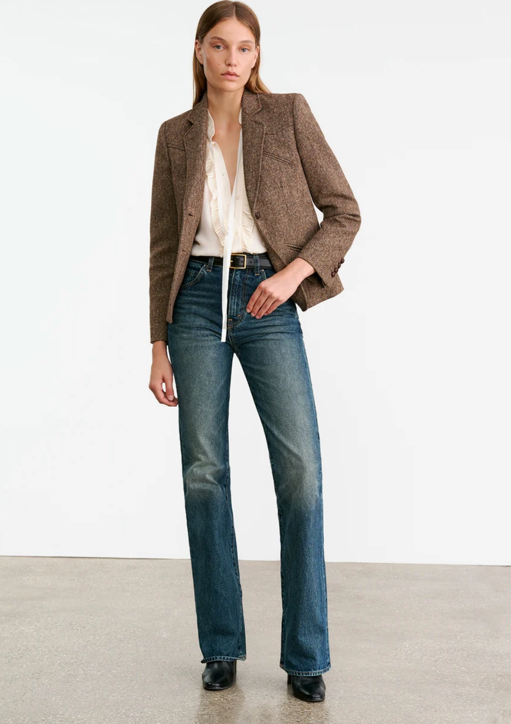 Lyon Jacket in Brown Donegal Tapered Hem Flexible Layer Fit