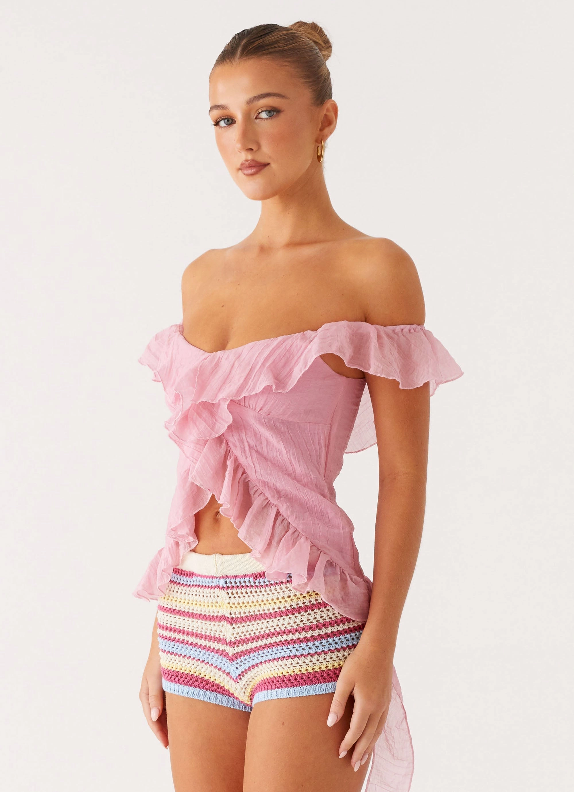 Dylan Off Shoulder Top - Pink Sun Protective Fabric TearResistant Blends