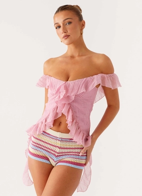 Dylan Off Shoulder Top - Pink FrictionResistant Edges