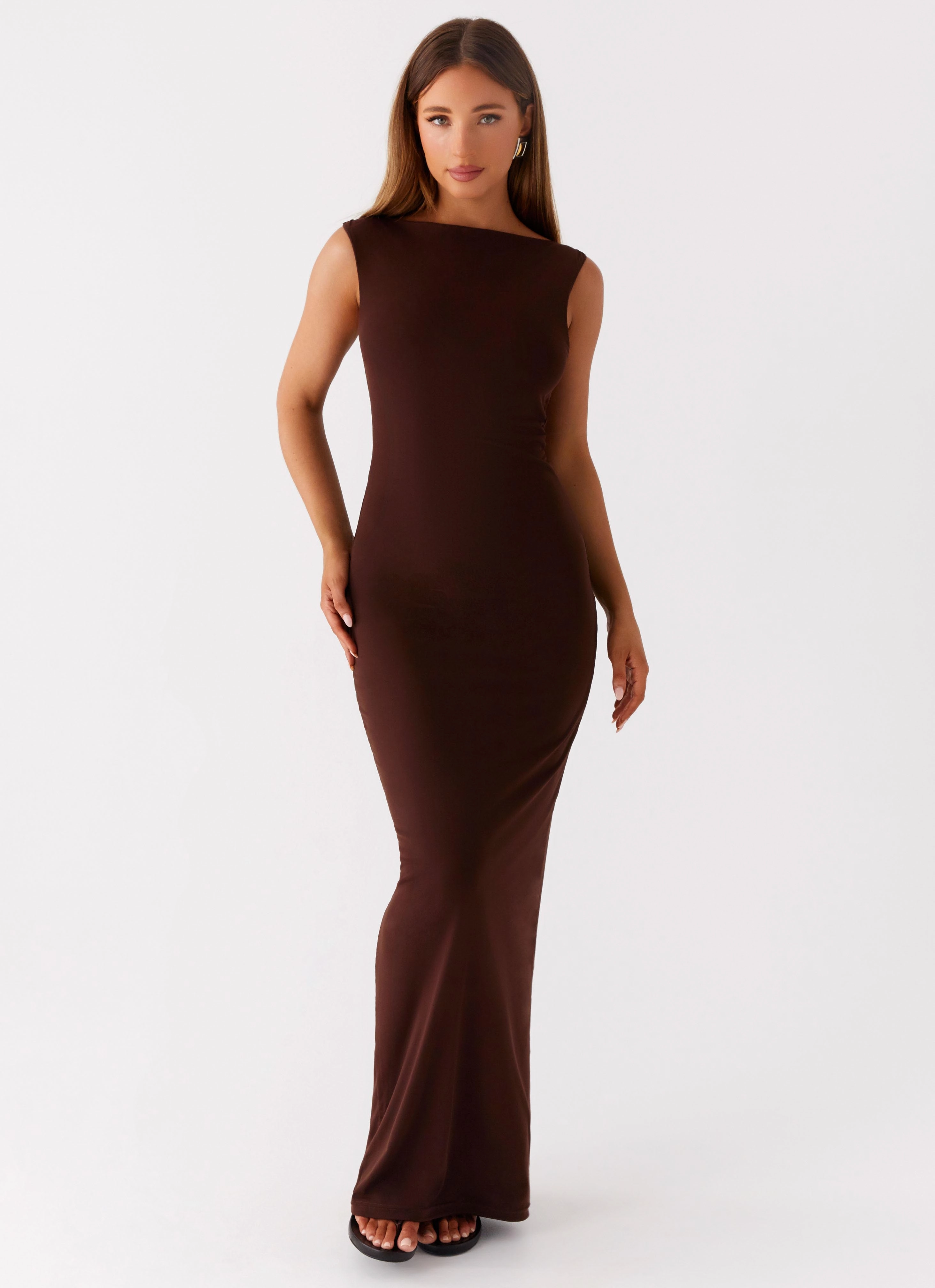 Earthbound Muse Maxi Dress - Chocolate Office Friendly ContrastStitching