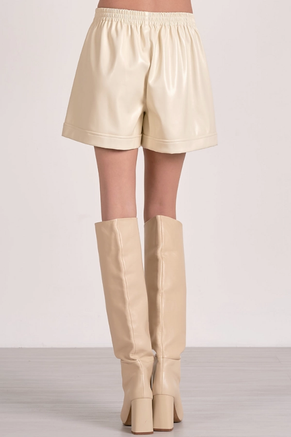 Easy Breezy Leather Shorts  - White Non Iron Fabric Bound Seam Finish